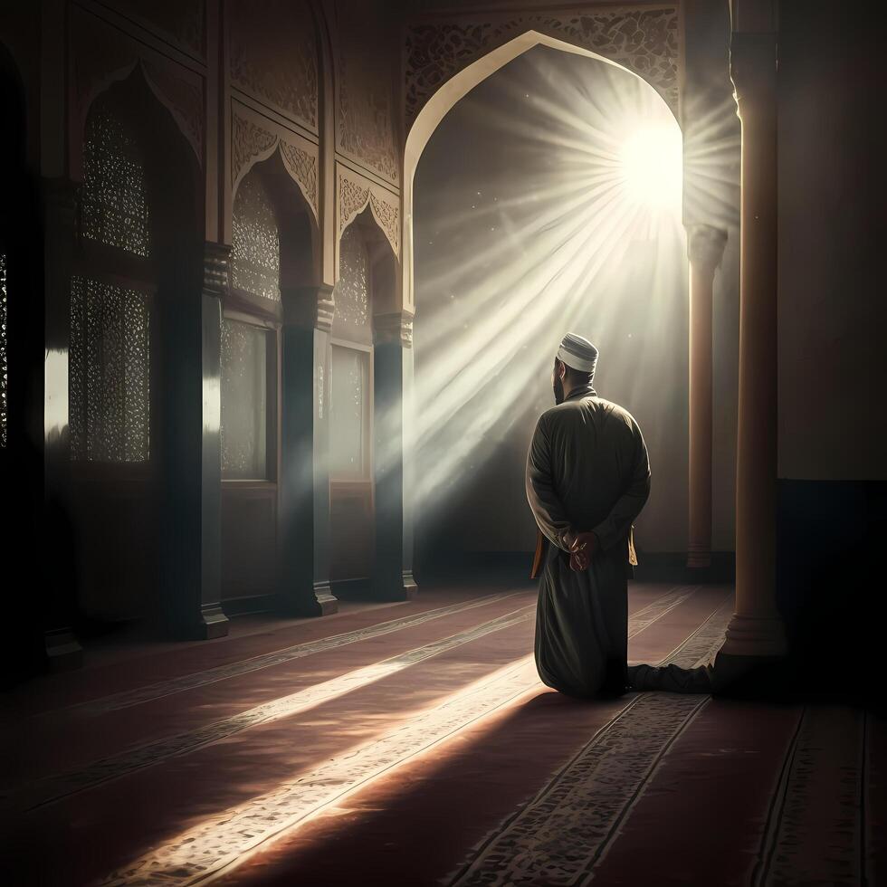 musulman prière à mosquée. ai généré photo