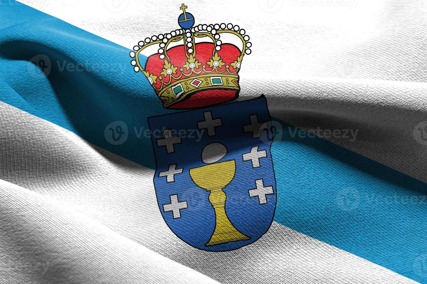 Le drapeau d'illustration 3d de la galice est une région d'espagne. ondulant sur photo