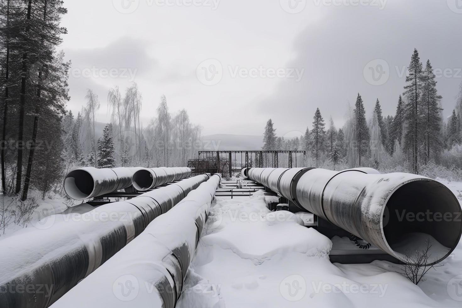 énorme industriel pipelines de central chauffage système. neige sur tuyaux photo