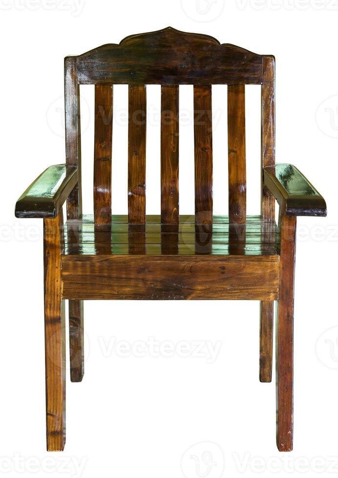 de face vue de foncé en bois chaise isolé sur blanc avec coupure chemin photo