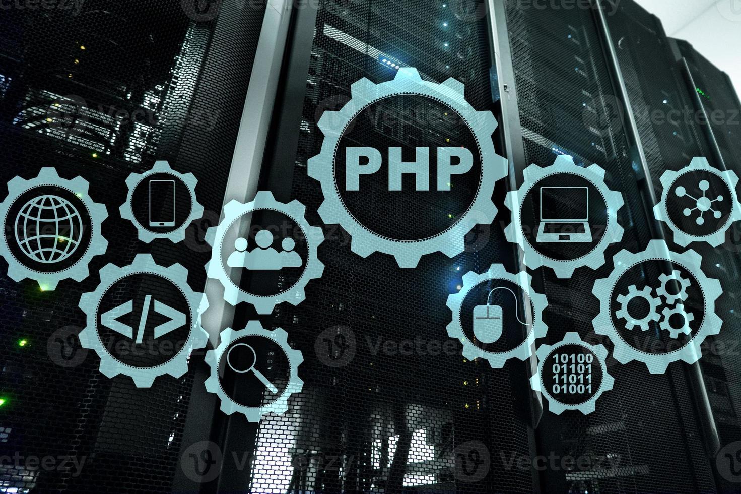 langage de programmation php. développer des technologies de programmation et de codage. concept d'espace cyber photo
