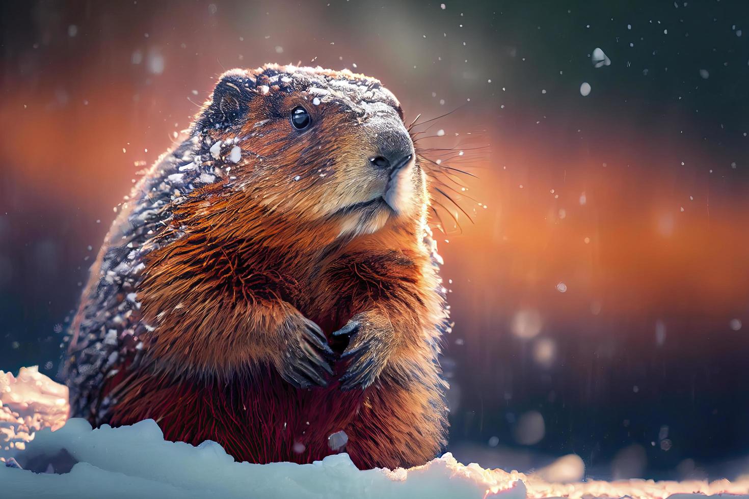 marmotte couvert dans neige sur marmotte journée photo