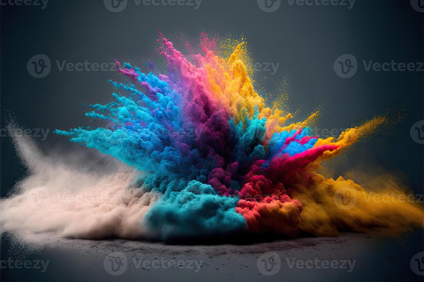 ai généré explosion poudre arc en ciel couleurs dans le l'eau. photo