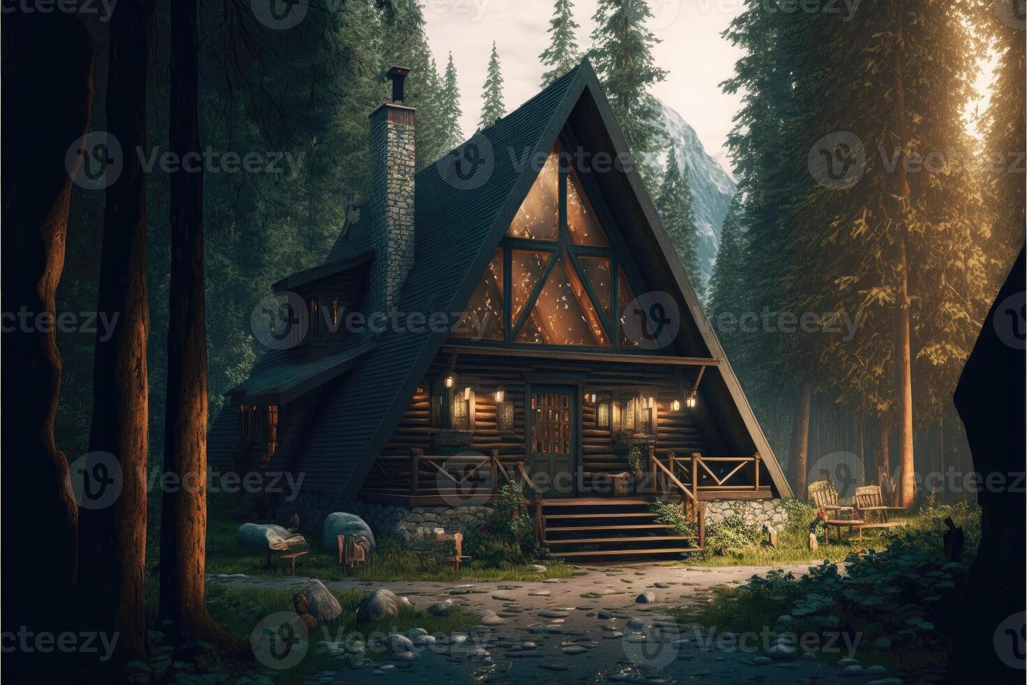 pittoresque cabine dans le les bois. ai généré photo