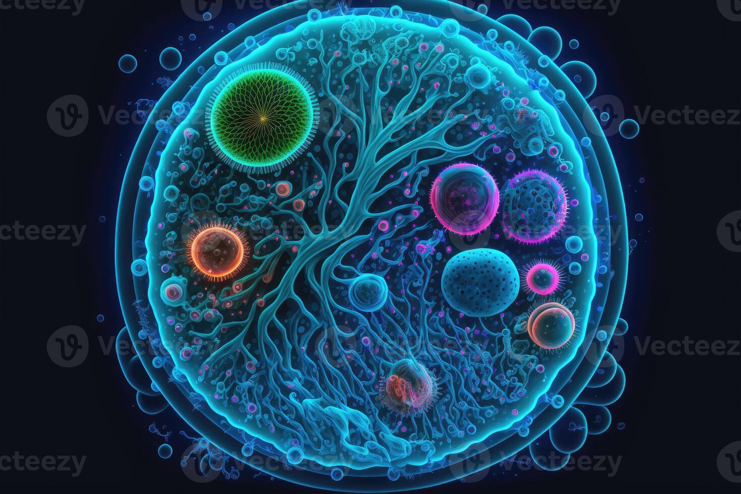 microbe lueur dans le foncé Contexte. ai généré photo