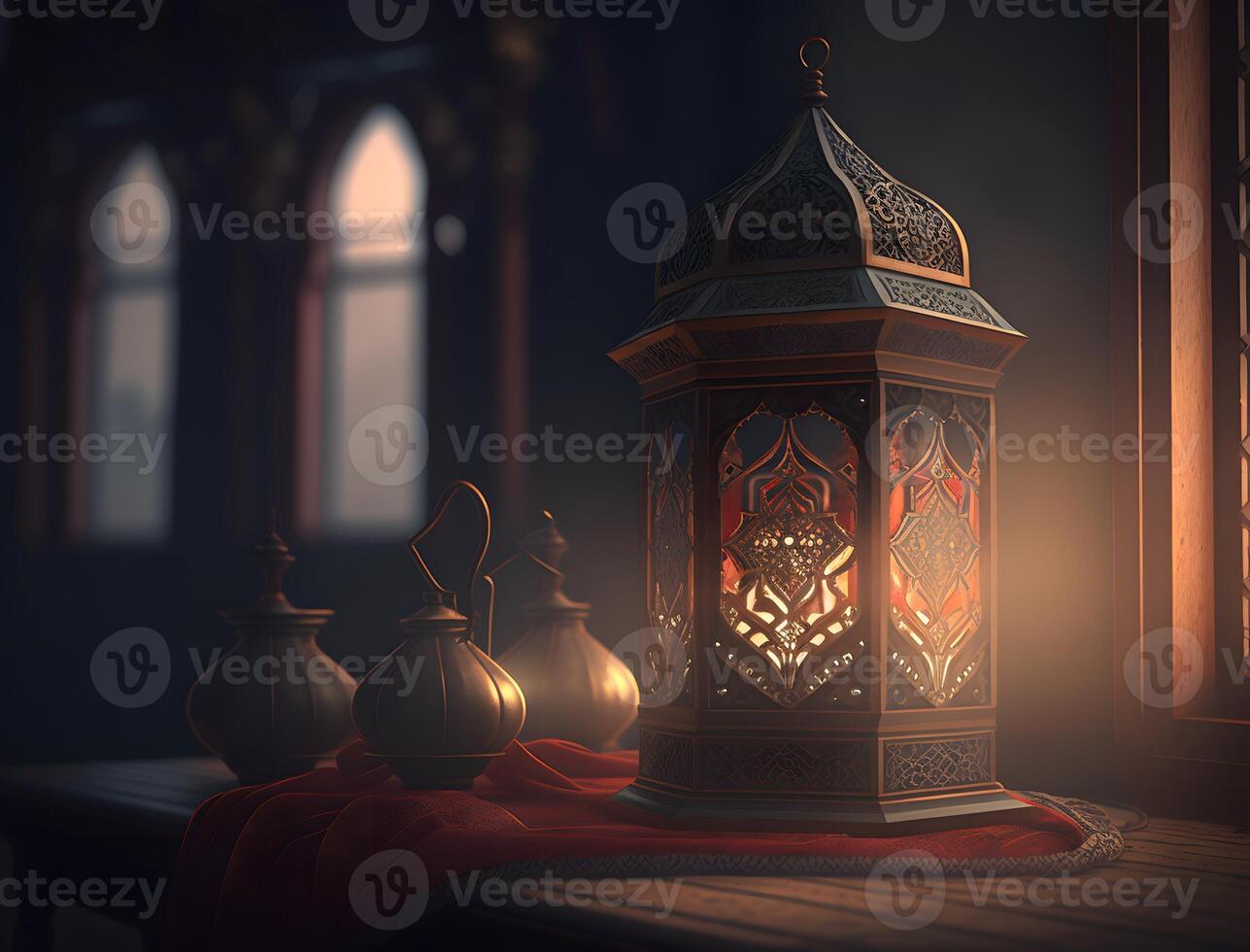 arabe lanterne dans mosquée, ai généré photo