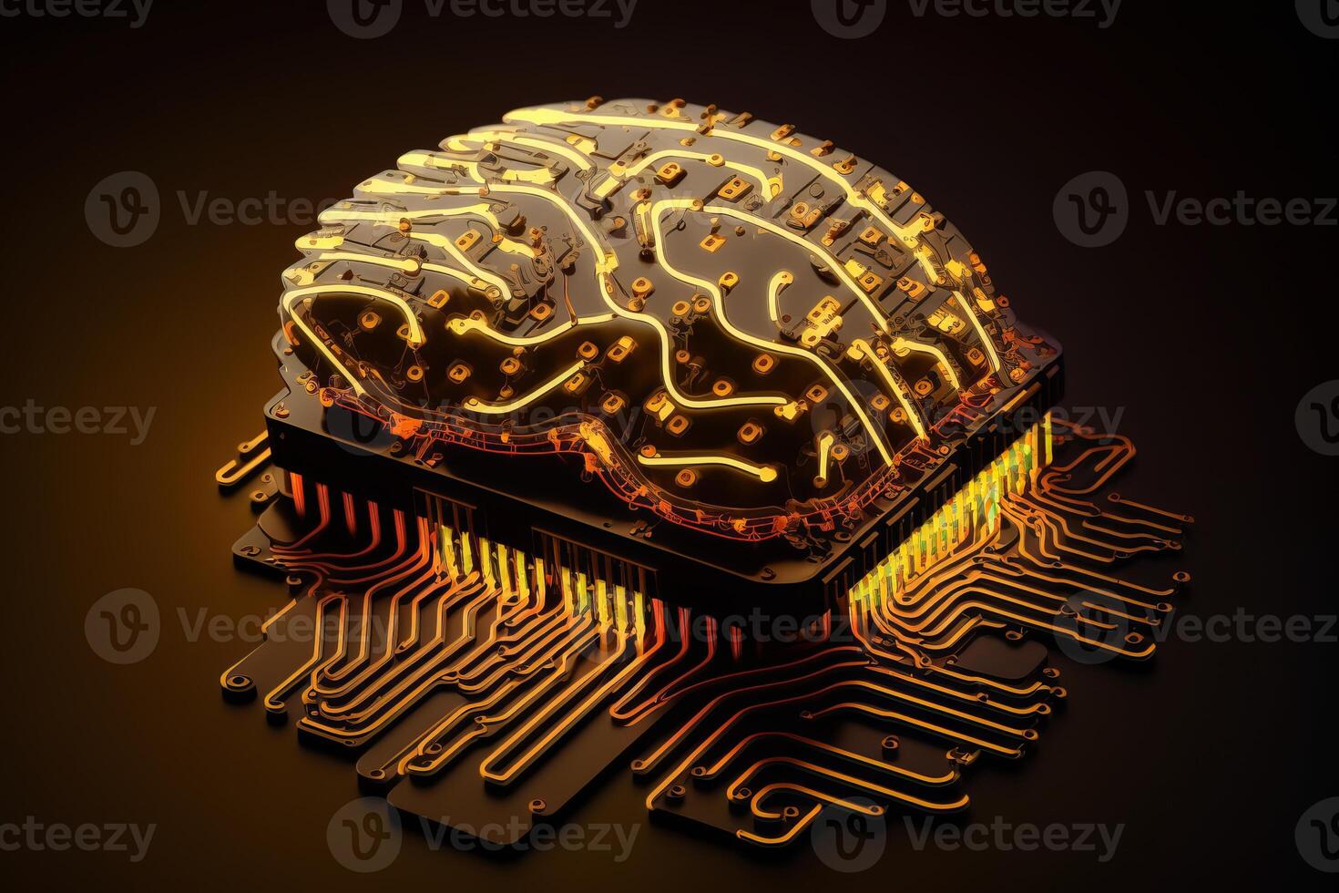 circuit planche dans forme de artificiel intelligence cerveau, ai machine apprentissage concept. génératif ai photo