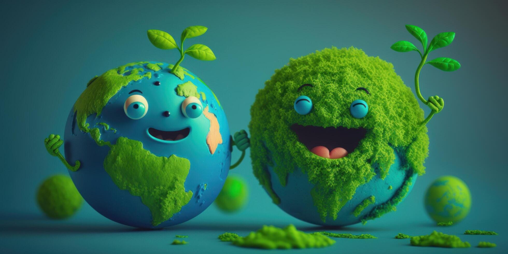 joyeux Terre personnage rire sur bleu arrière-plan, content Terre jour, monde rire journée. génératif ai photo