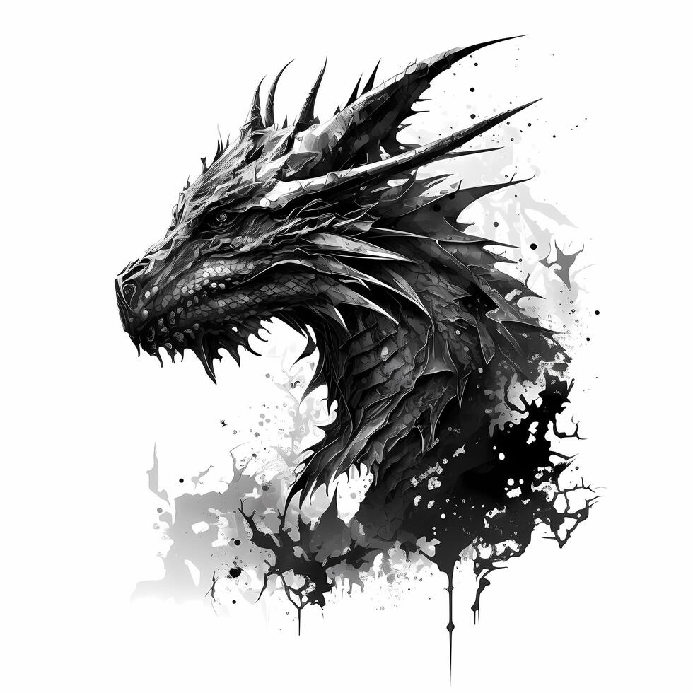 dragon noir et blanc ai généré photo