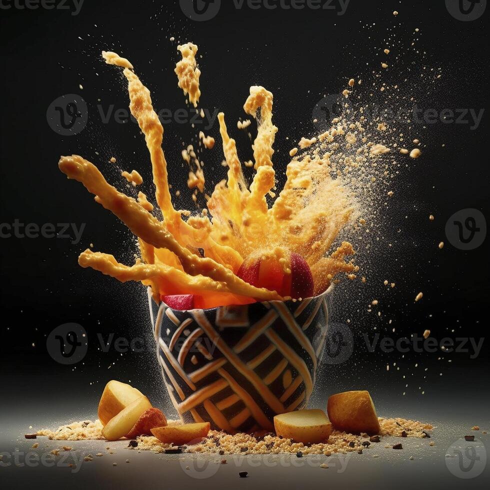 exploser français frites, établi avec génératif ai photo