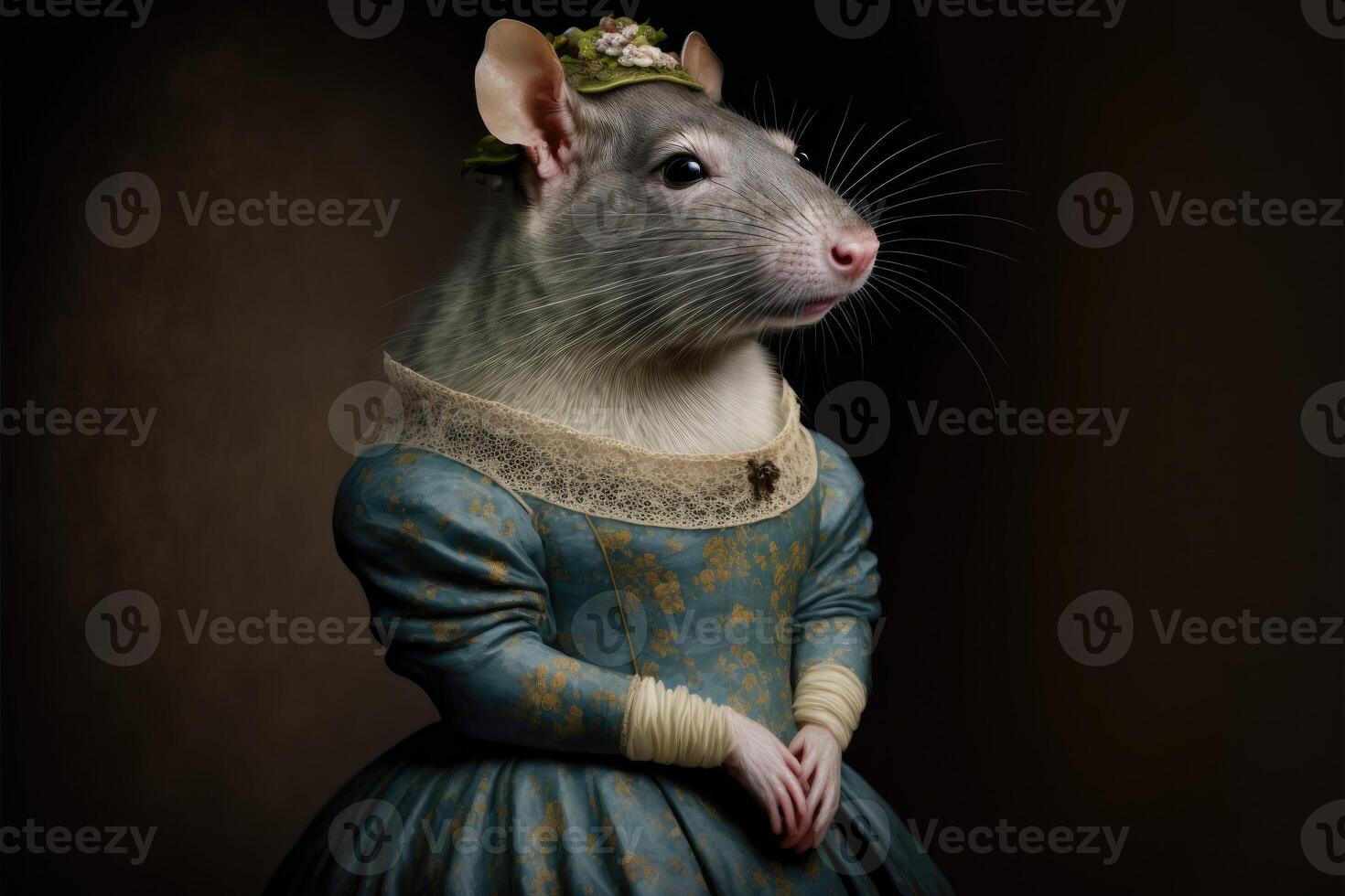 portrait de rat dans une victorien robe. ai généré photo