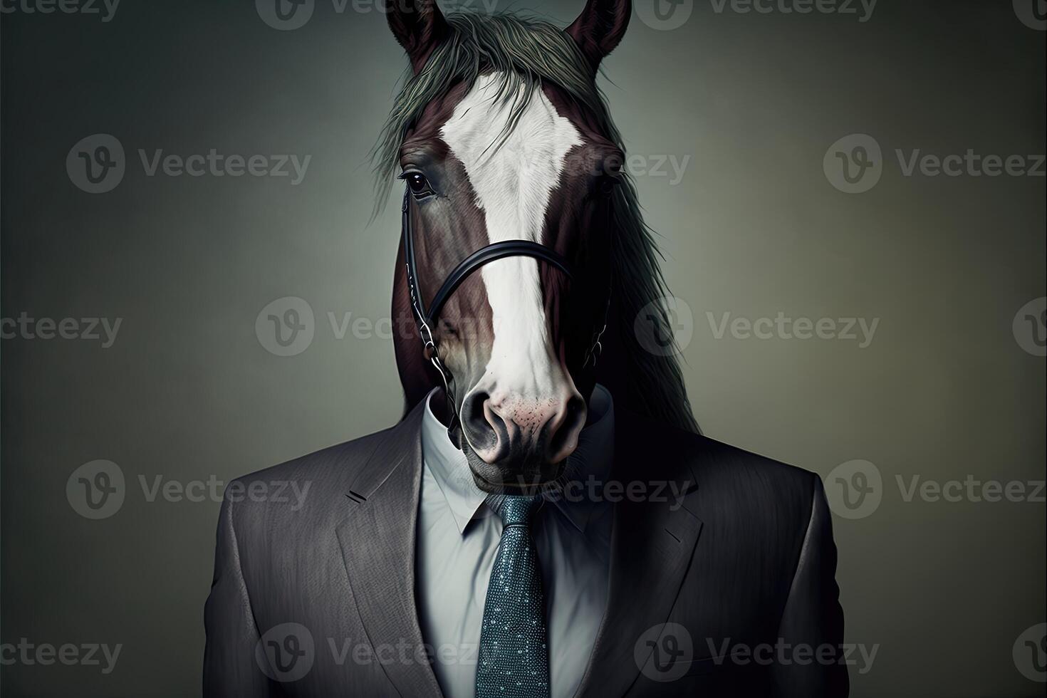 ai généré portrait de cheval homme d'affaire. animal tête dans affaires costume. photo