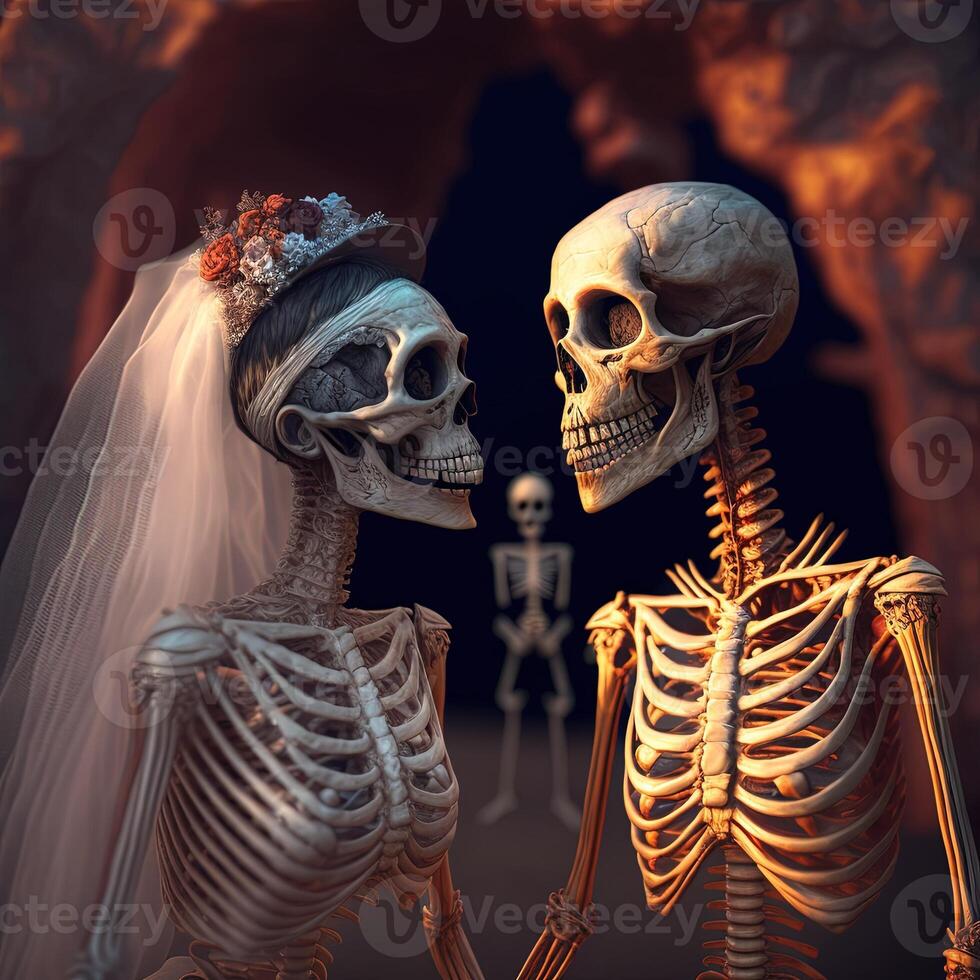 illustration squelettes célébrer mariage fabriqué avec génératif ai photo