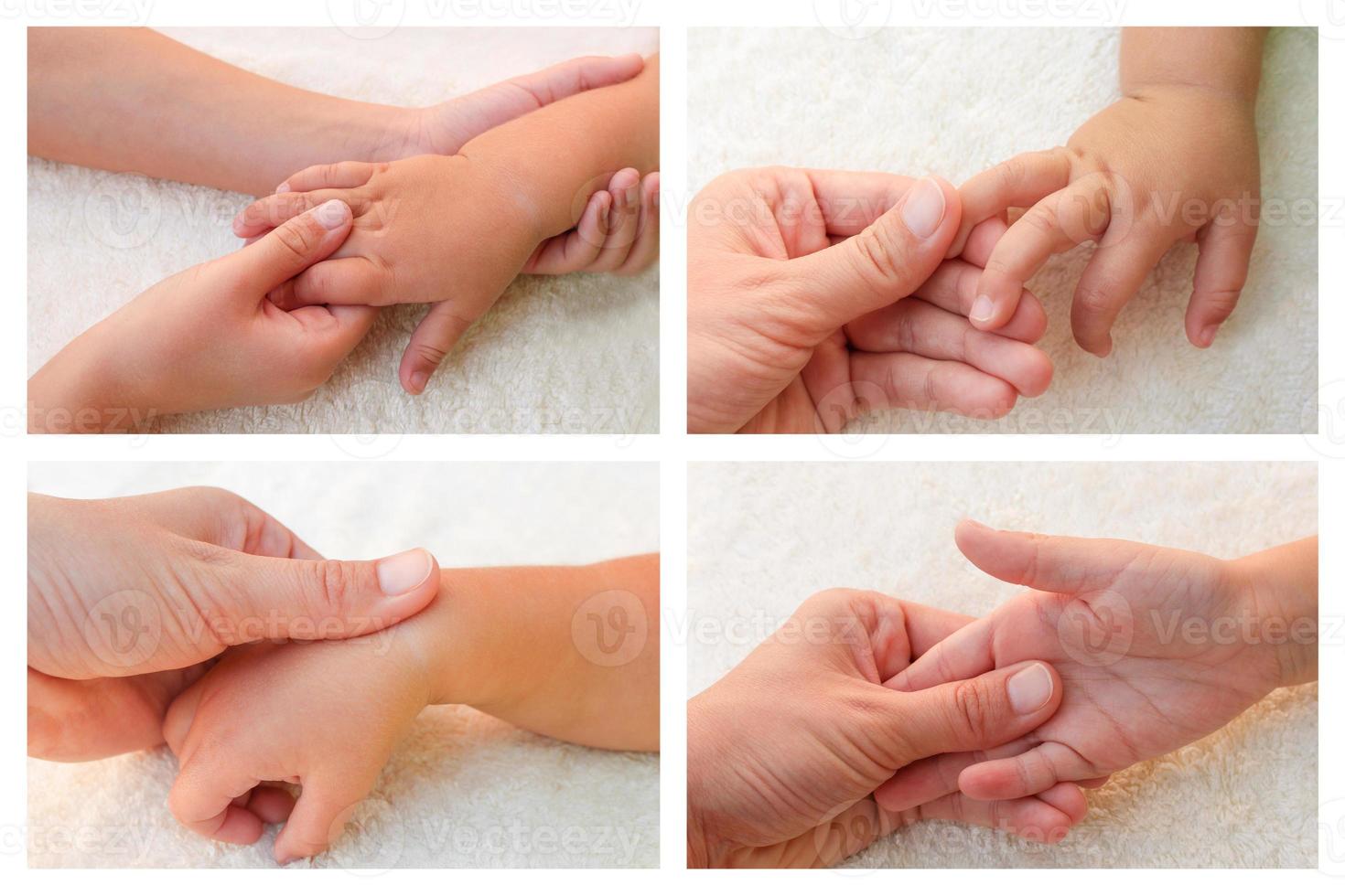collage masseur Faire massage les doigts de main peu bébé. photo