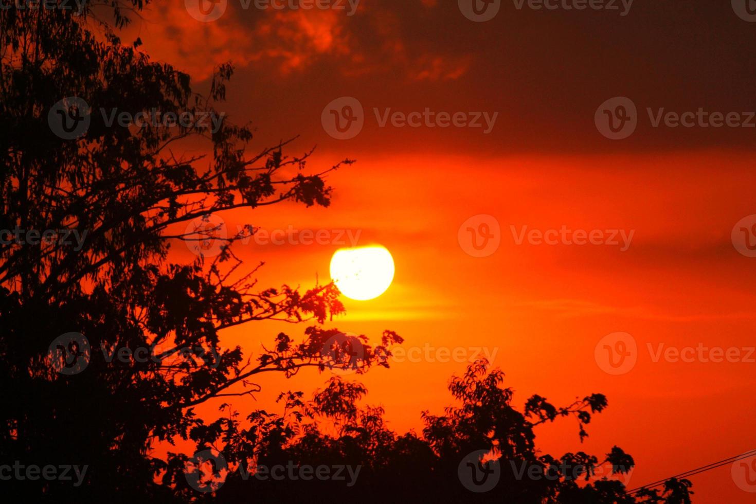 une image de une Soleil réglage avec le Soleil réglage derrière il. photo