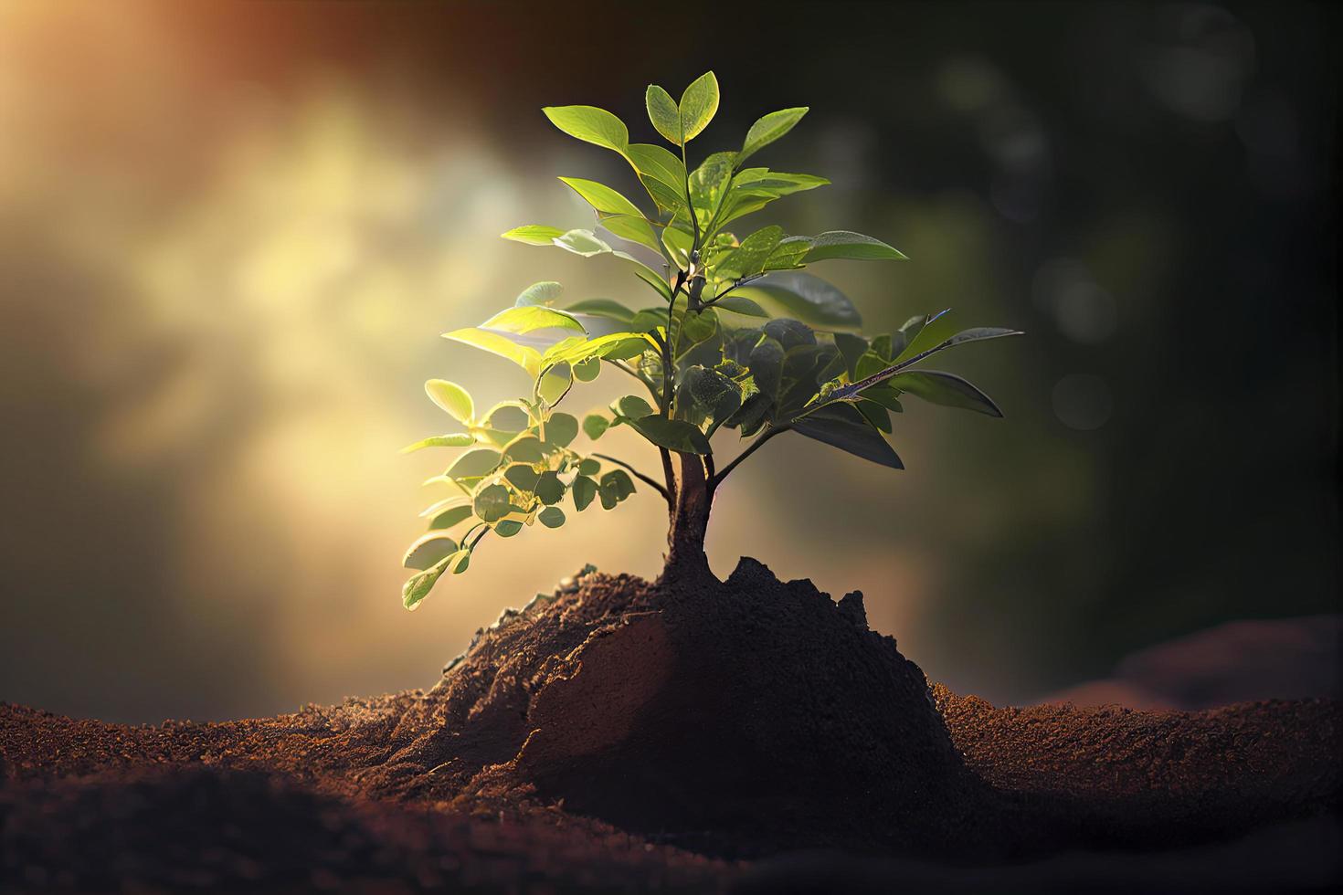 petit arbre qui pousse avec le soleil dans le jardin. concept éco photo