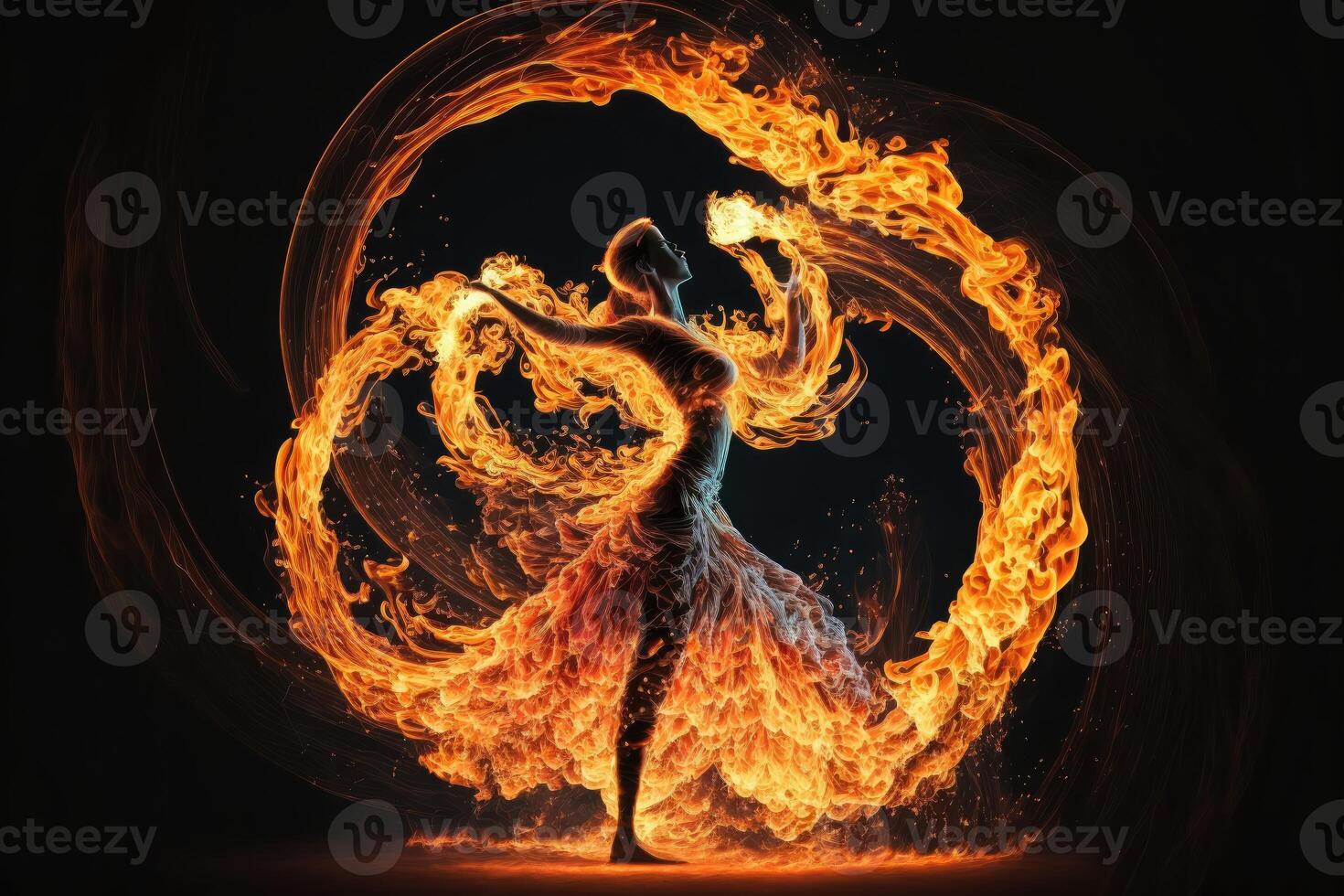 femme avec Feu danse. ai généré photo