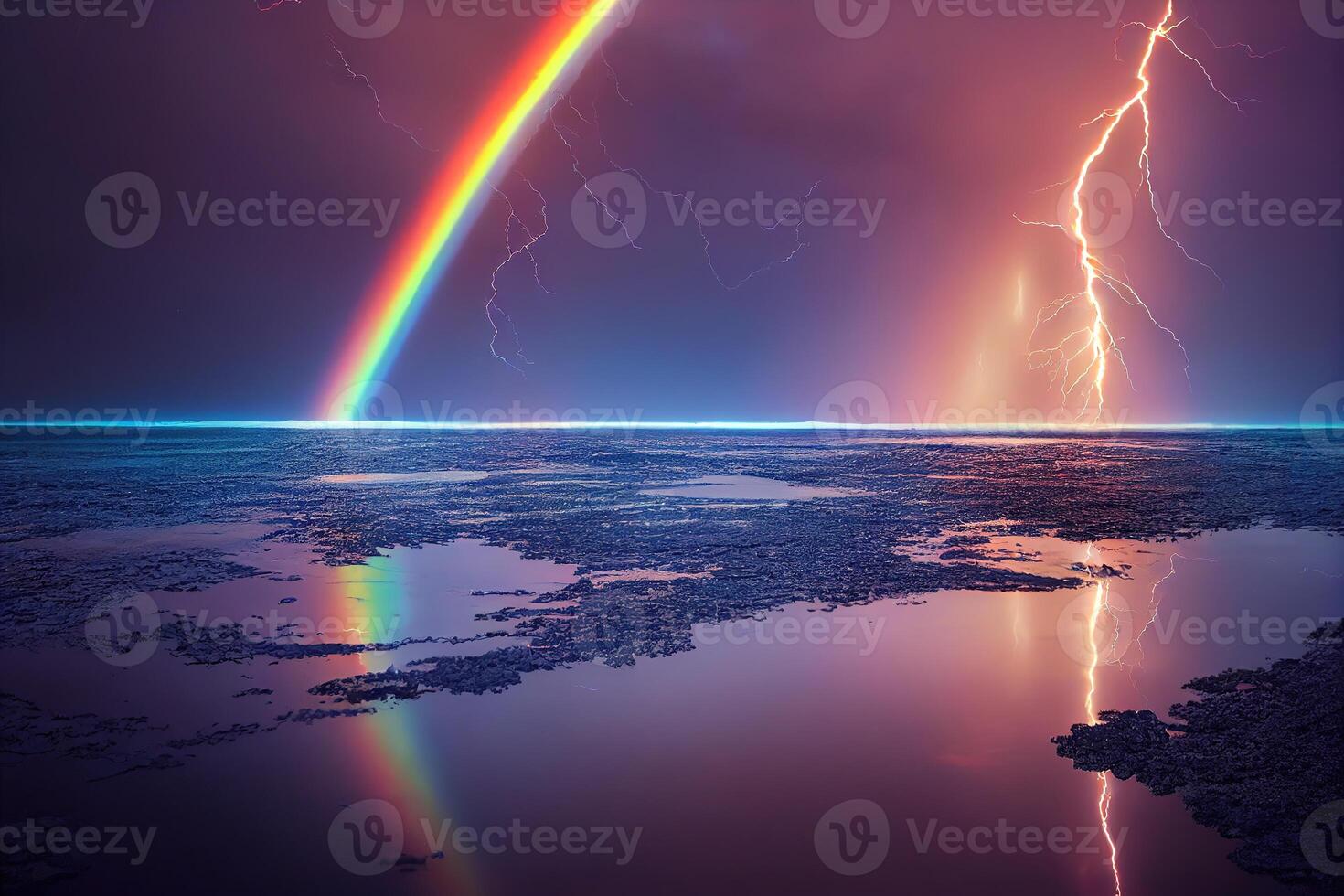 illustration foudre et une arc en ciel fabriqué avec génératif ai photo