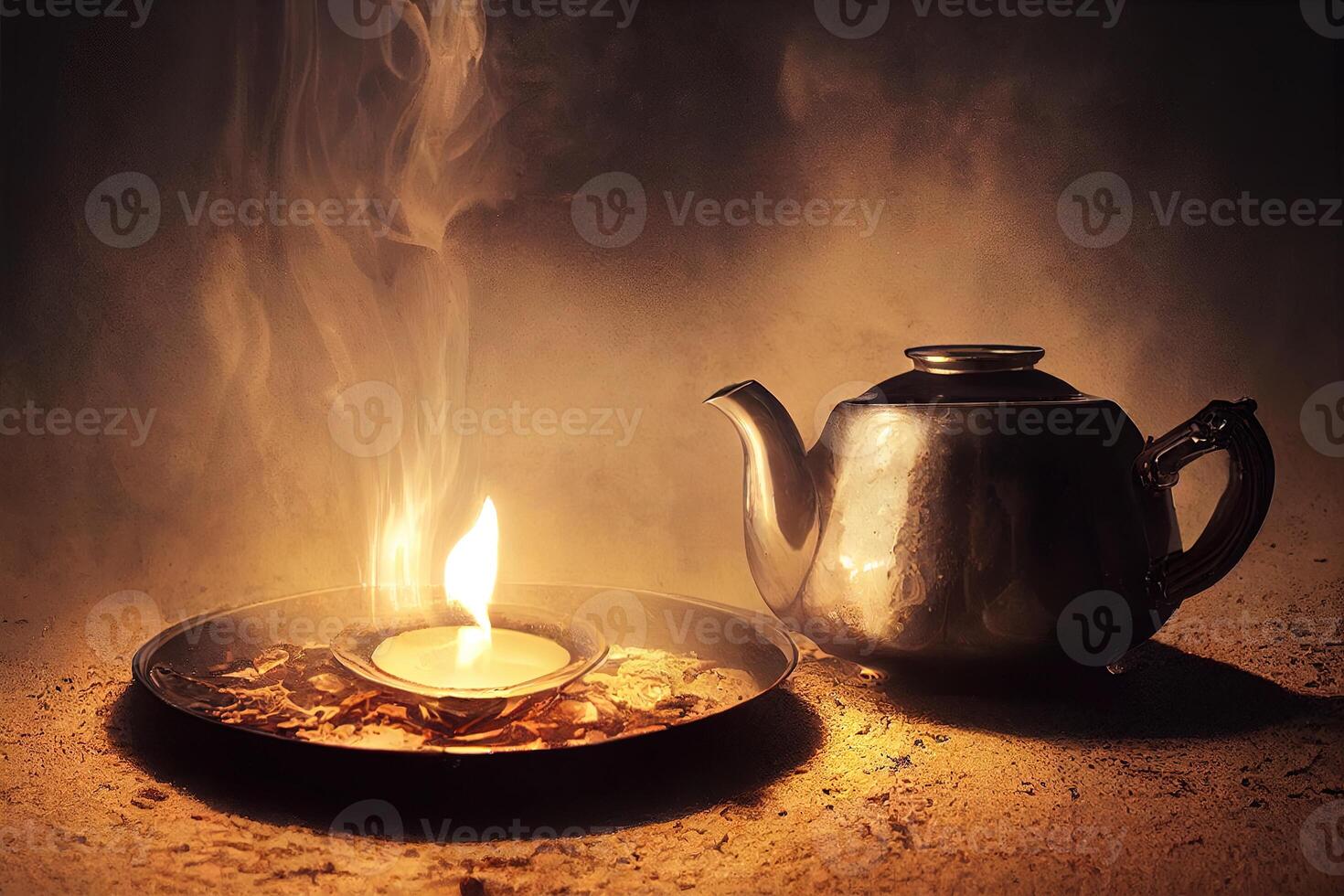 illustration de chaud théière avec thé lumière photo
