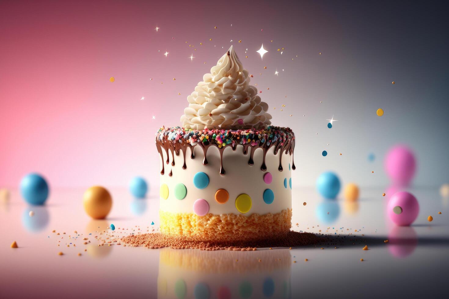 savoureux enfants anniversaire gâteau. illustration ai génératif photo