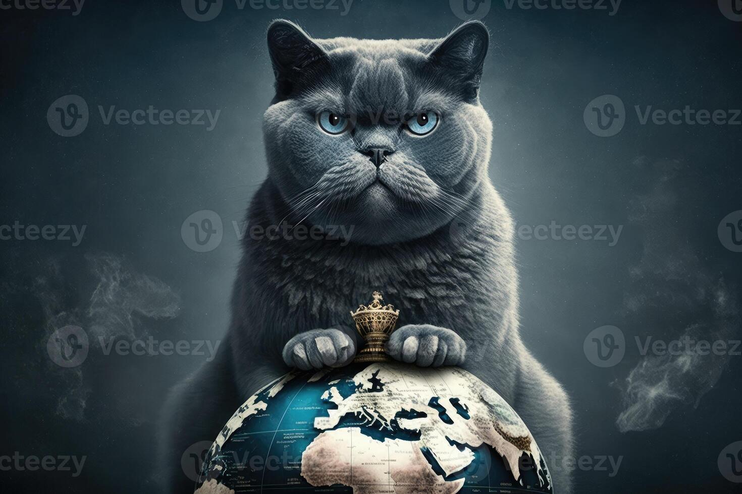 chat règle le monde génératif ai. chat détient et contrôles planète globe photo