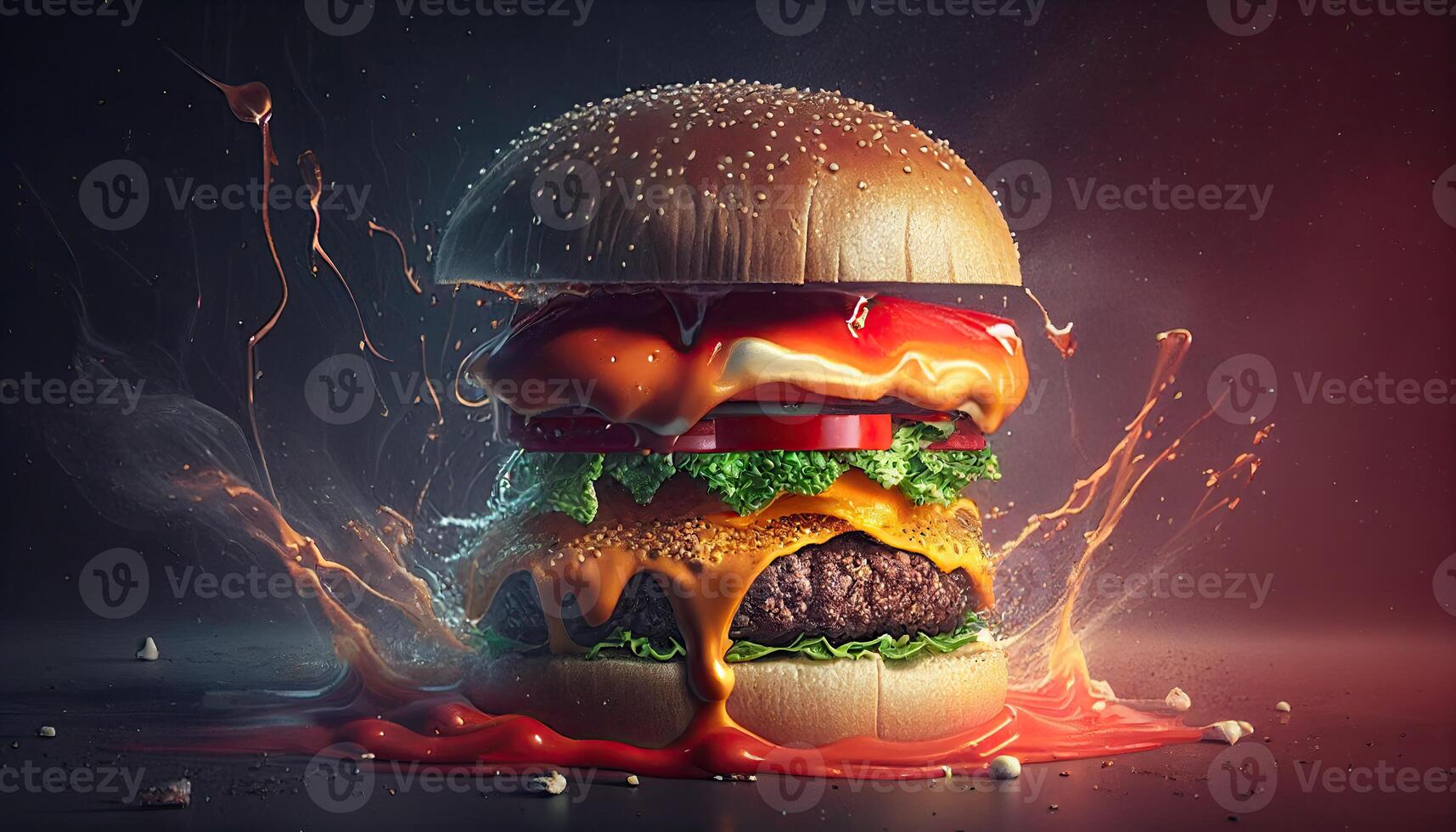 savoureux délicieux Burger, génératif ai illustration photo