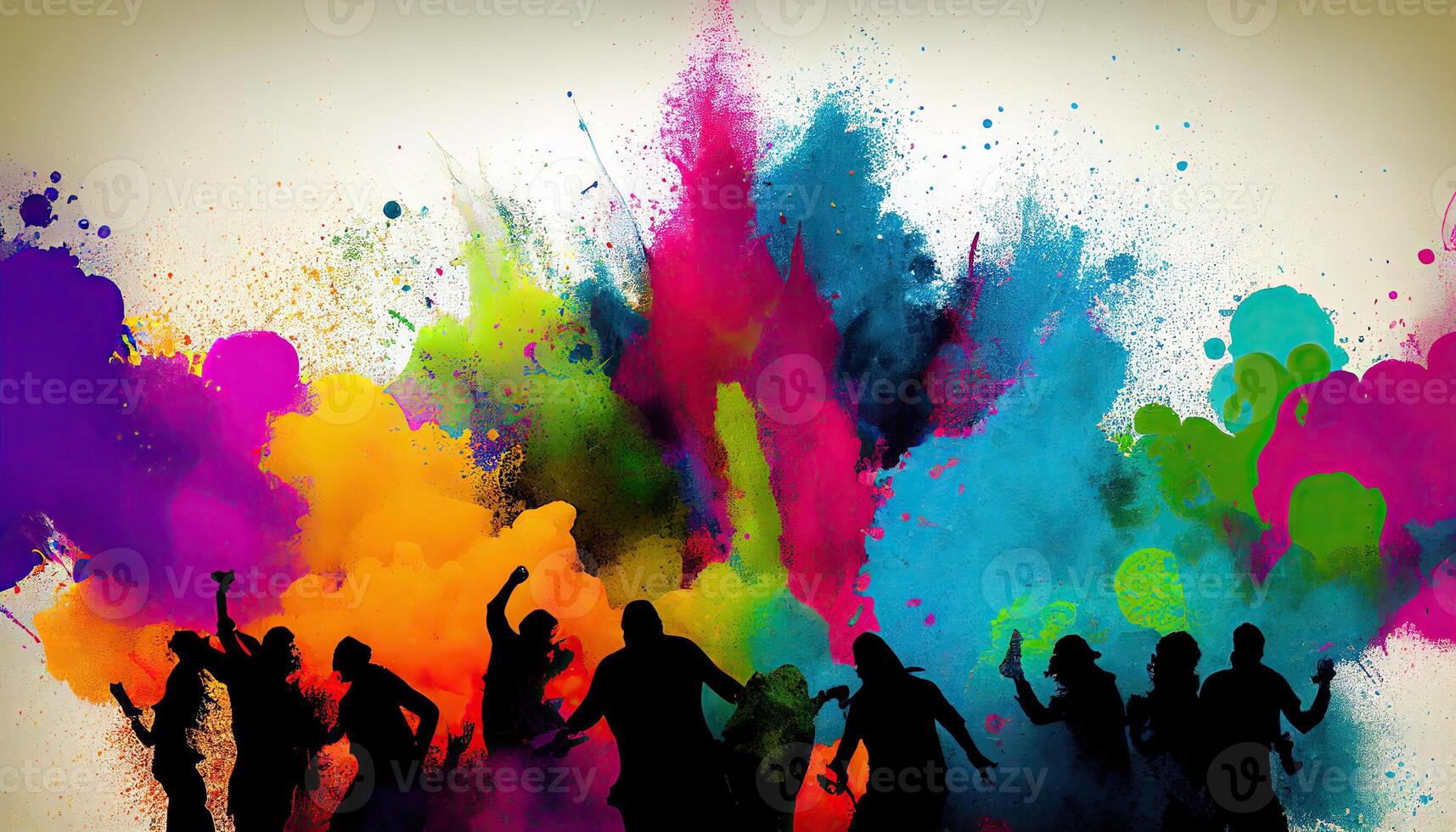 Holi fête illustration, vacances de fête. coloré peindre et poudre génératif ai photo