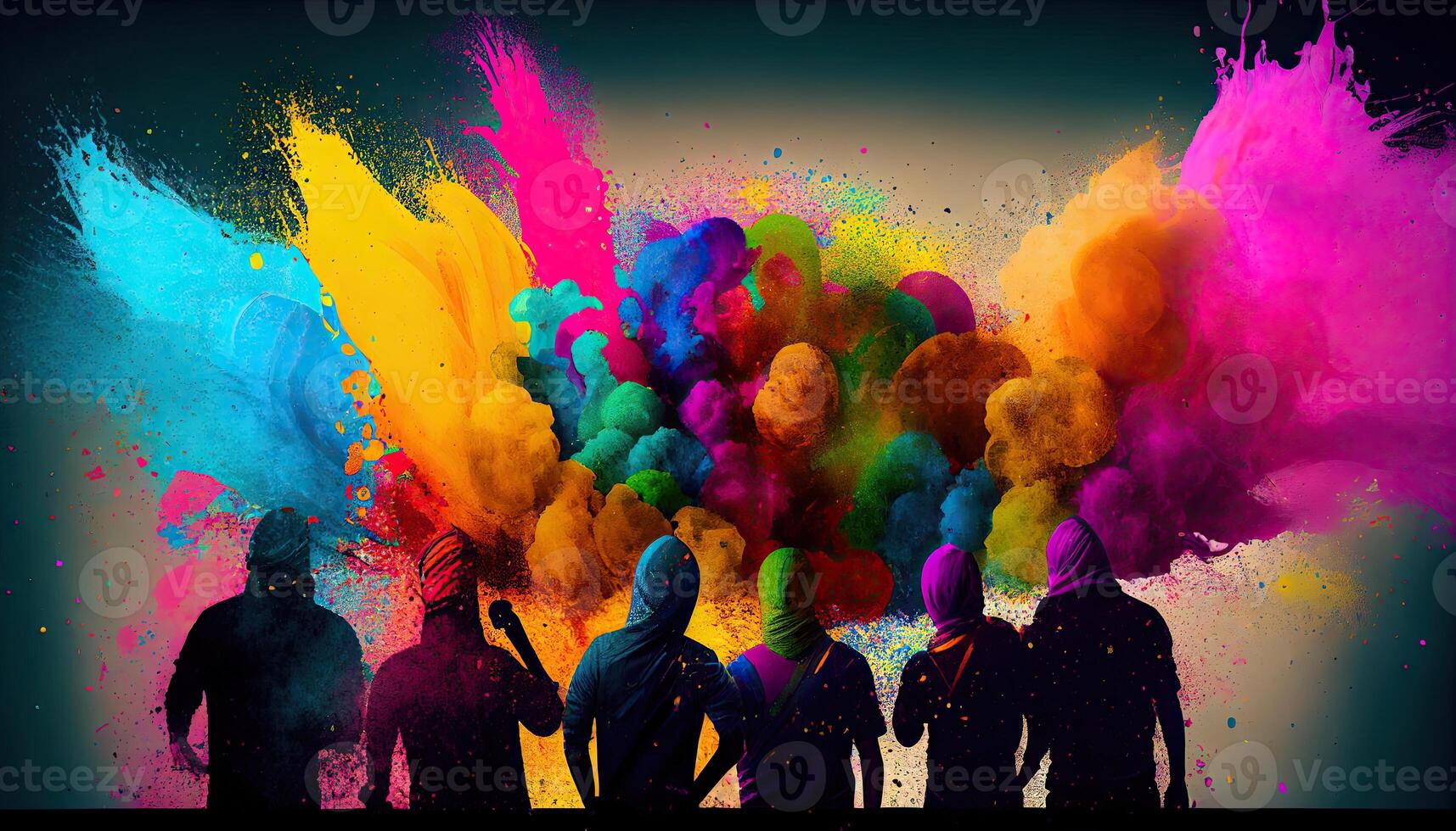 Holi fête illustration, vacances de fête. coloré peindre et poudre génératif ai photo