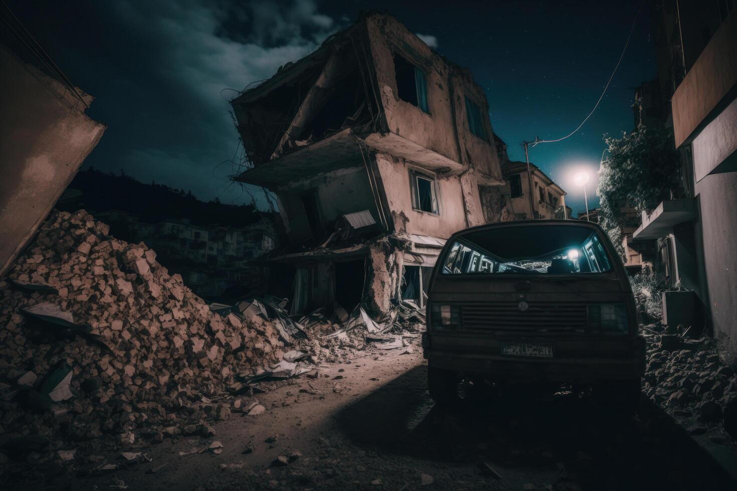 tremblement de terre. destruction de bâtiments, pannes.. illustration ai génératif photo