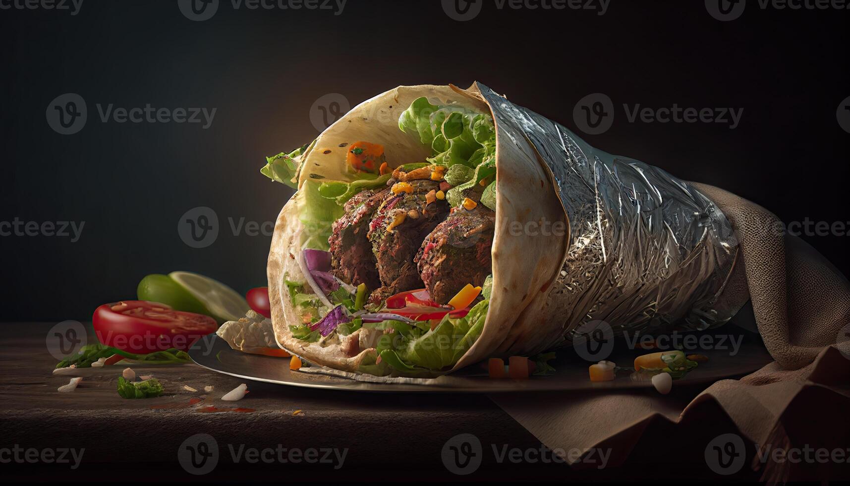 savoureux doner kebab shawarma rouleau emballage illustration. génératif ai nourriture photo