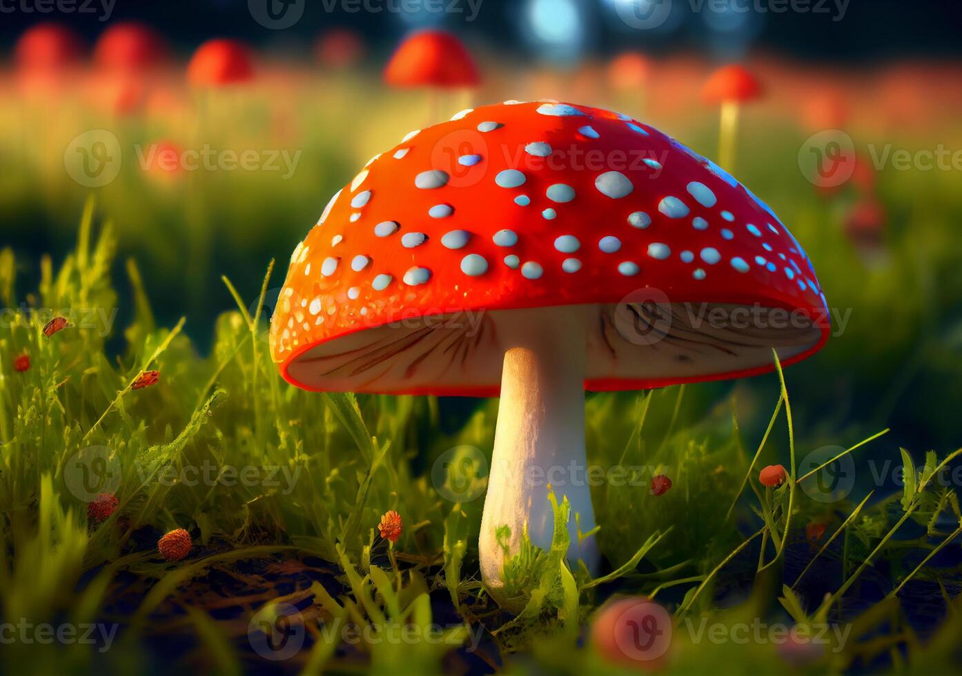 rouge grèbe avec blanc taches sur une vert prairie. ai généré photo