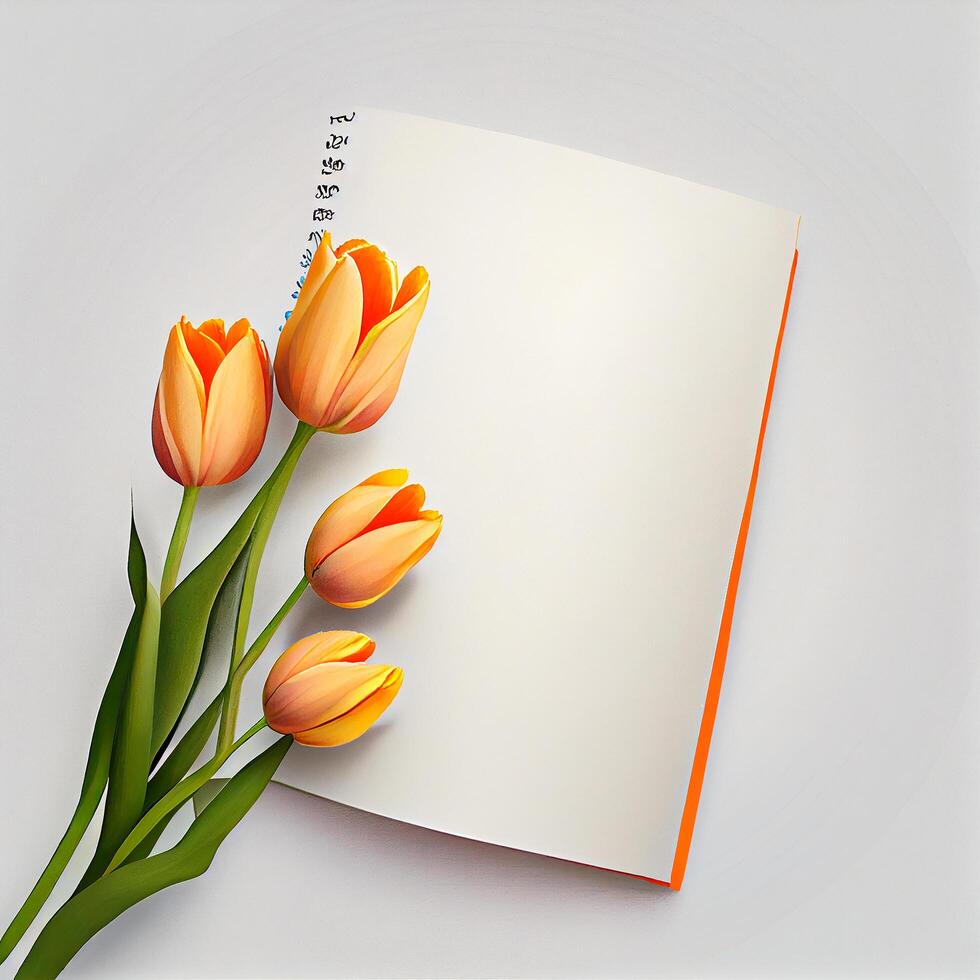 page avec Orange tulipe fleurs. illustration génératif ai photo