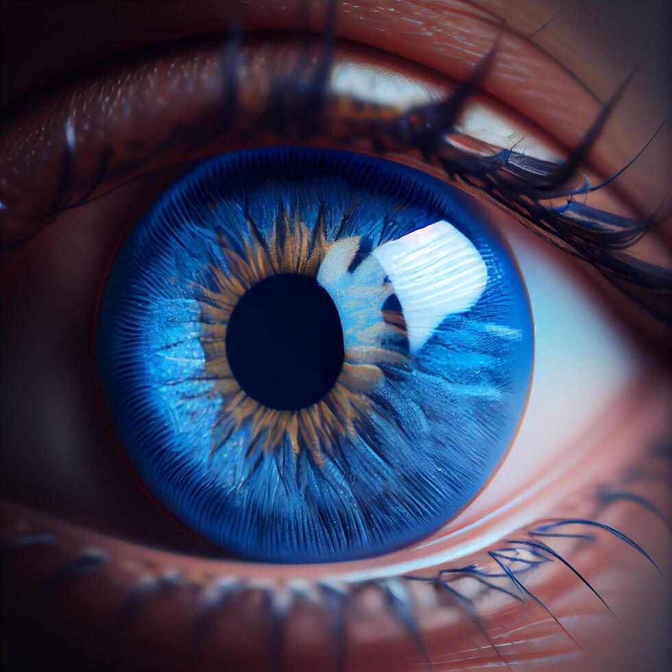 magnifique gros bleu yeux macro. illustration génératif ai photo