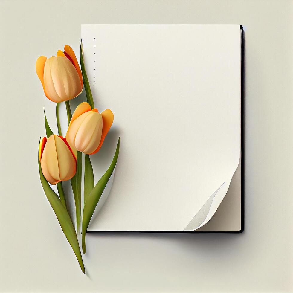 page avec Orange tulipe fleurs. illustration génératif ai photo