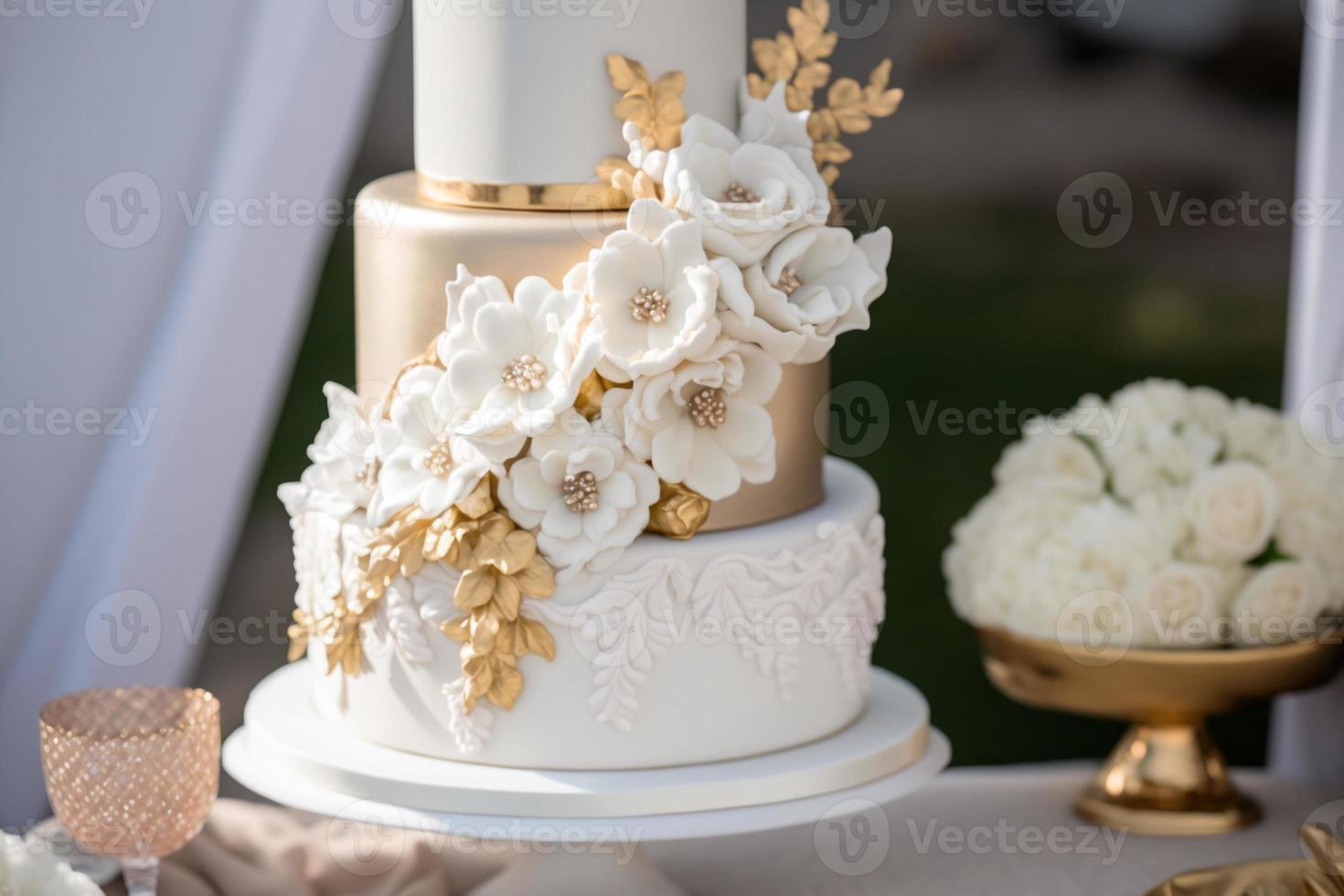 mariage gâteau avec fleur détails sur une tablequoi Est-ce que mariage gâteau signifier photo