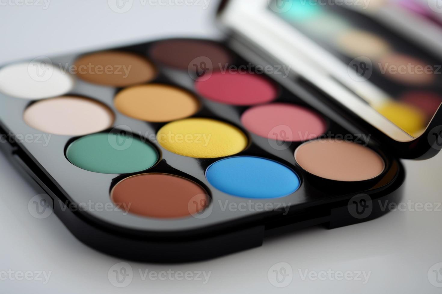 macro image de maquillage palette ou Couleur palette. palettes groupe différent nuances ensemble. photo