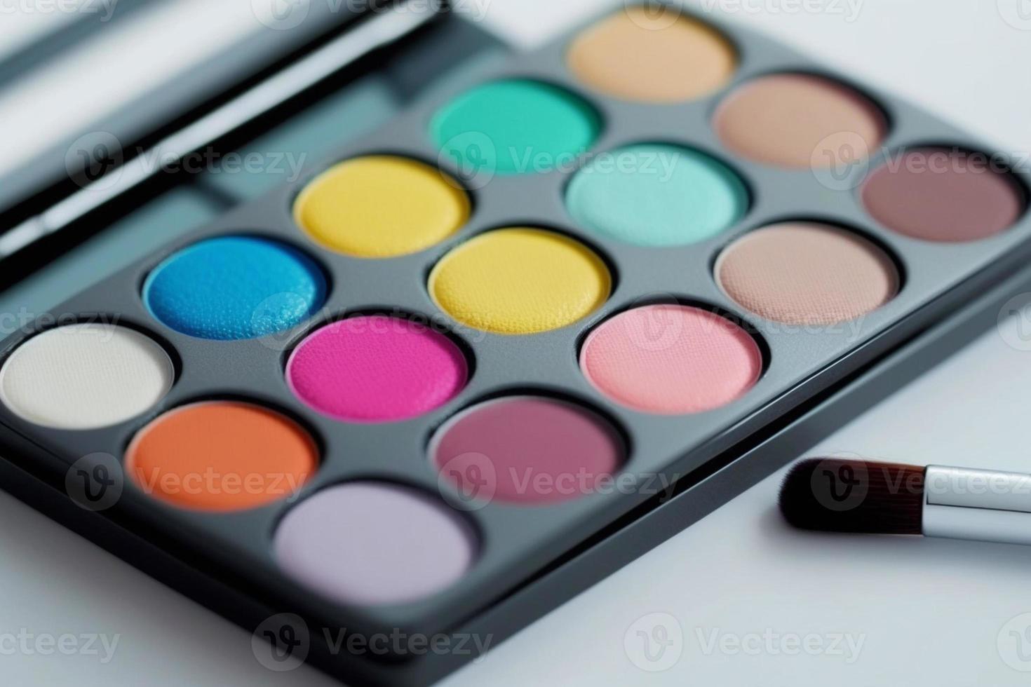 macro image de maquillage palette ou Couleur palette. palettes groupe différent nuances ensemble. photo