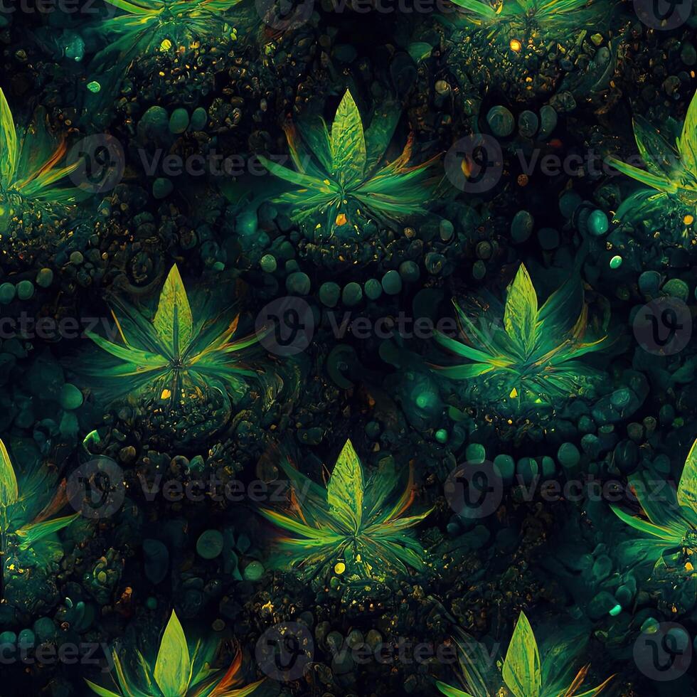 abstrait floral sans couture backround avec feuilles de cannabis. sans couture modèle. 3d rendre. ai généré photo