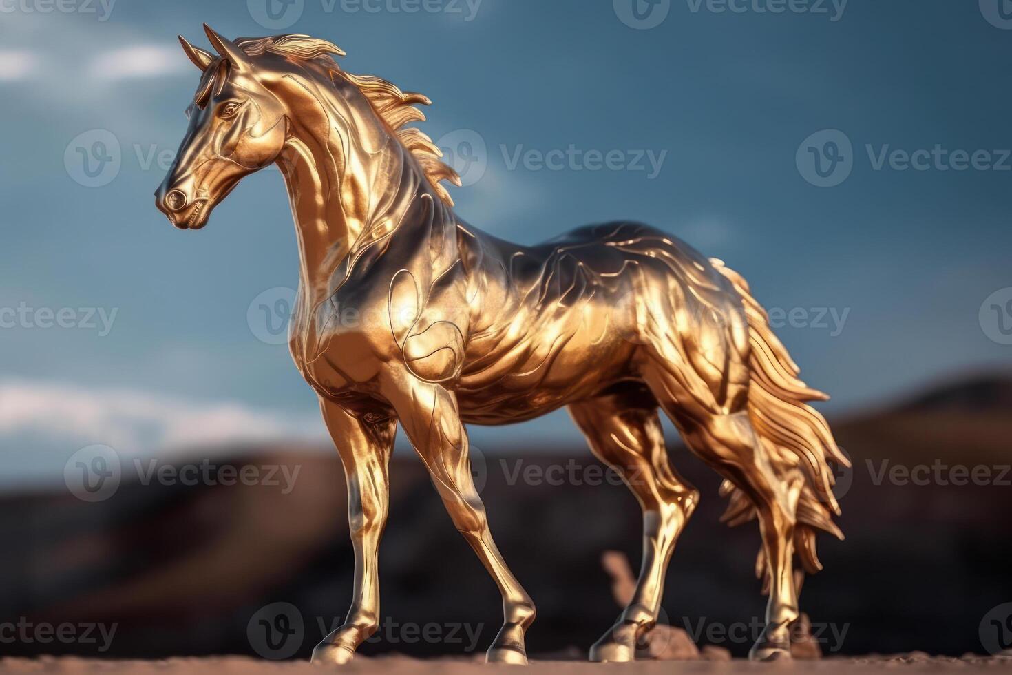 d'or cheval statue génératif ai photo