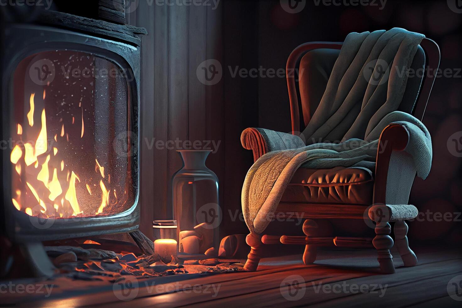 refroidissement et relaxation par le cheminée chaud simple atmosphère illustration génératif ai photo