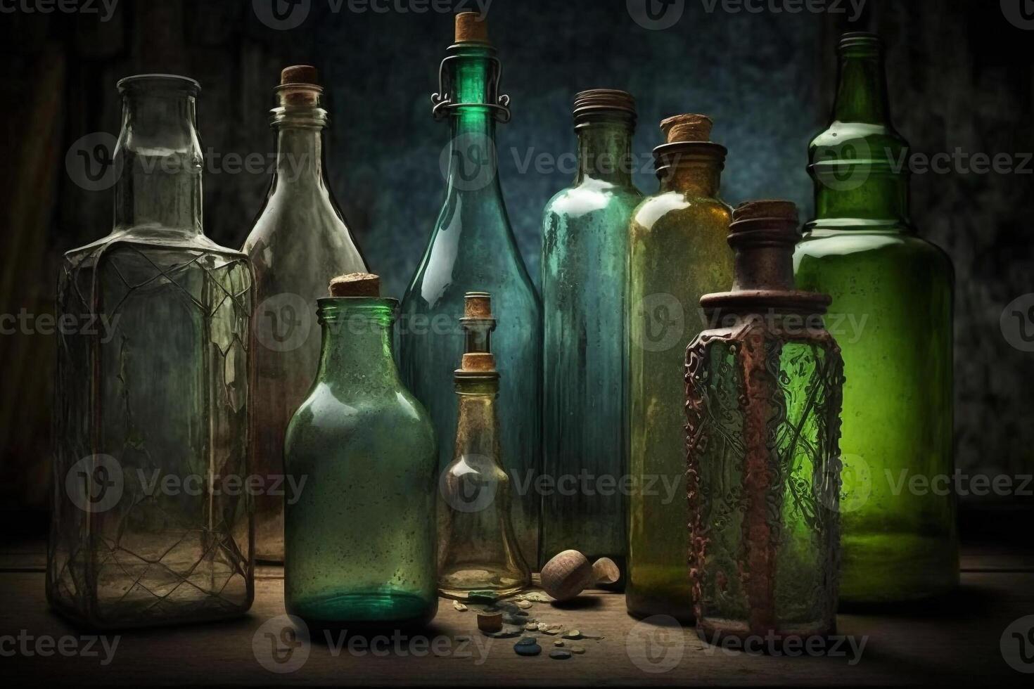 verre ancien vide bouteilles illustration génératif ai photo