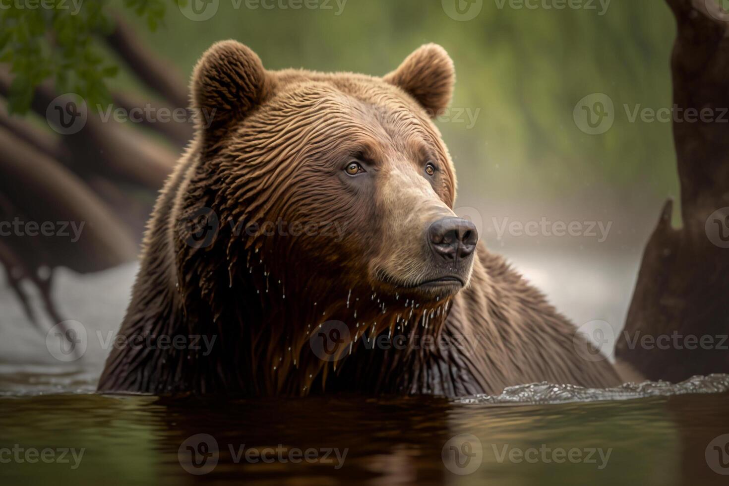 grisonnant ours pêche dans le rivière génératif ai photo