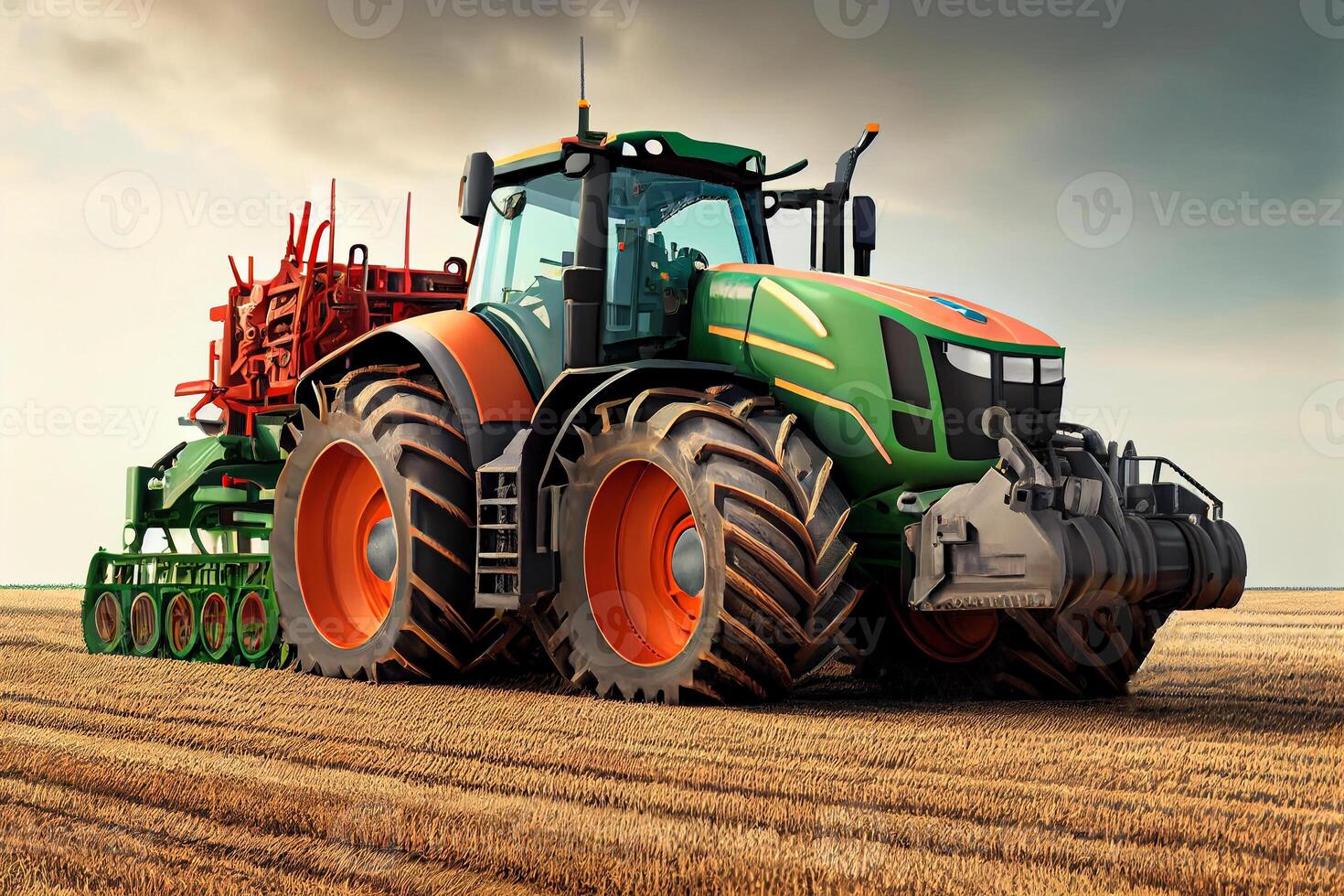 agricole machinerie, tracteur sur le champ récolte semis illustration génératif ai photo