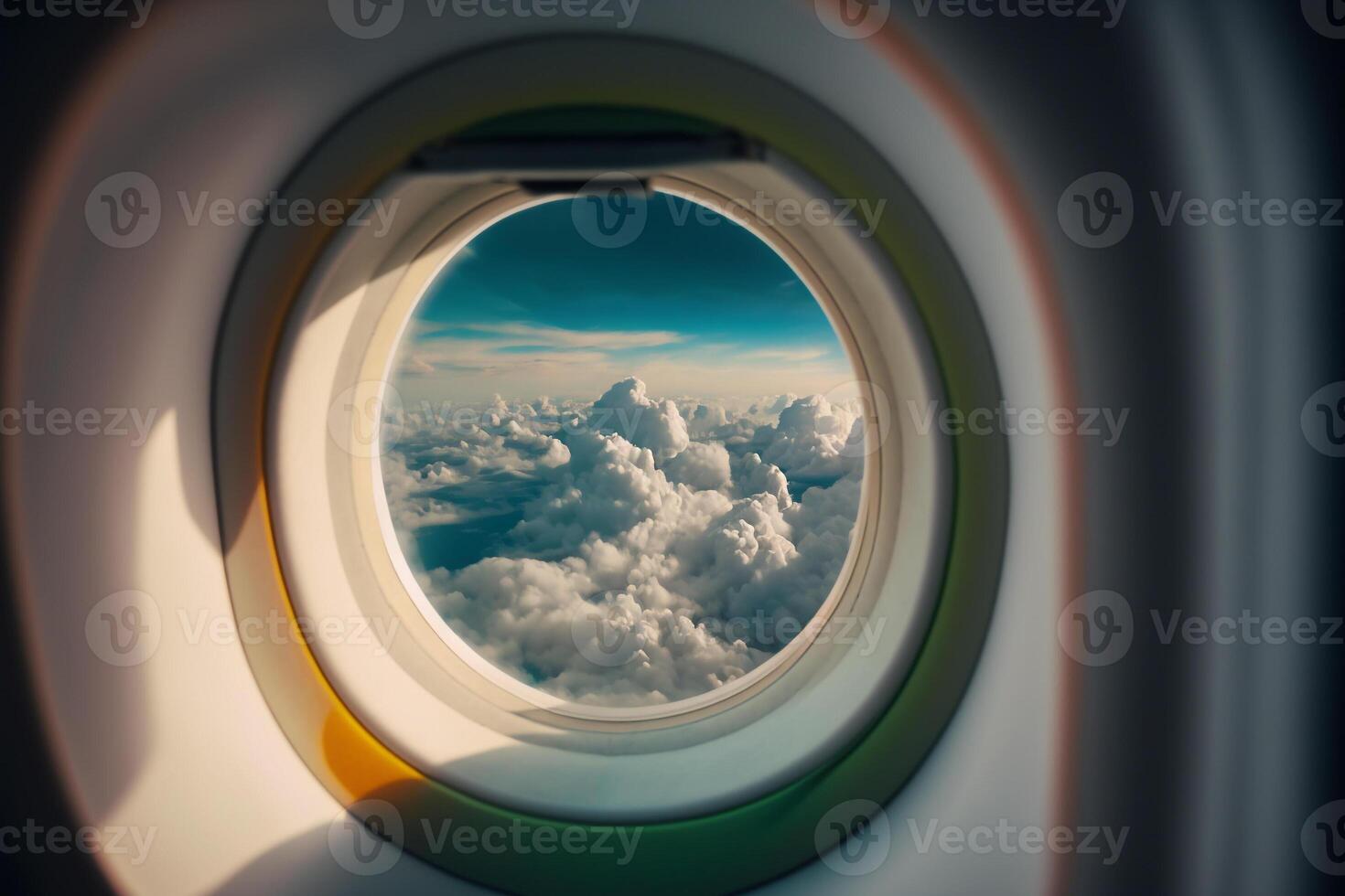 vue de le des nuages de le avion fenêtre génératif ai photo