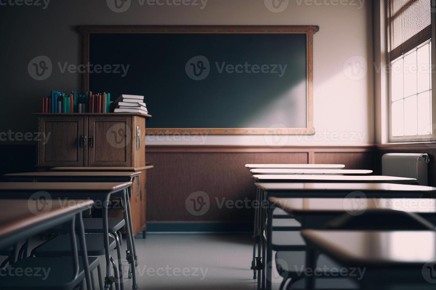 école vide salle de cours avec les tables illustration génératif ai photo