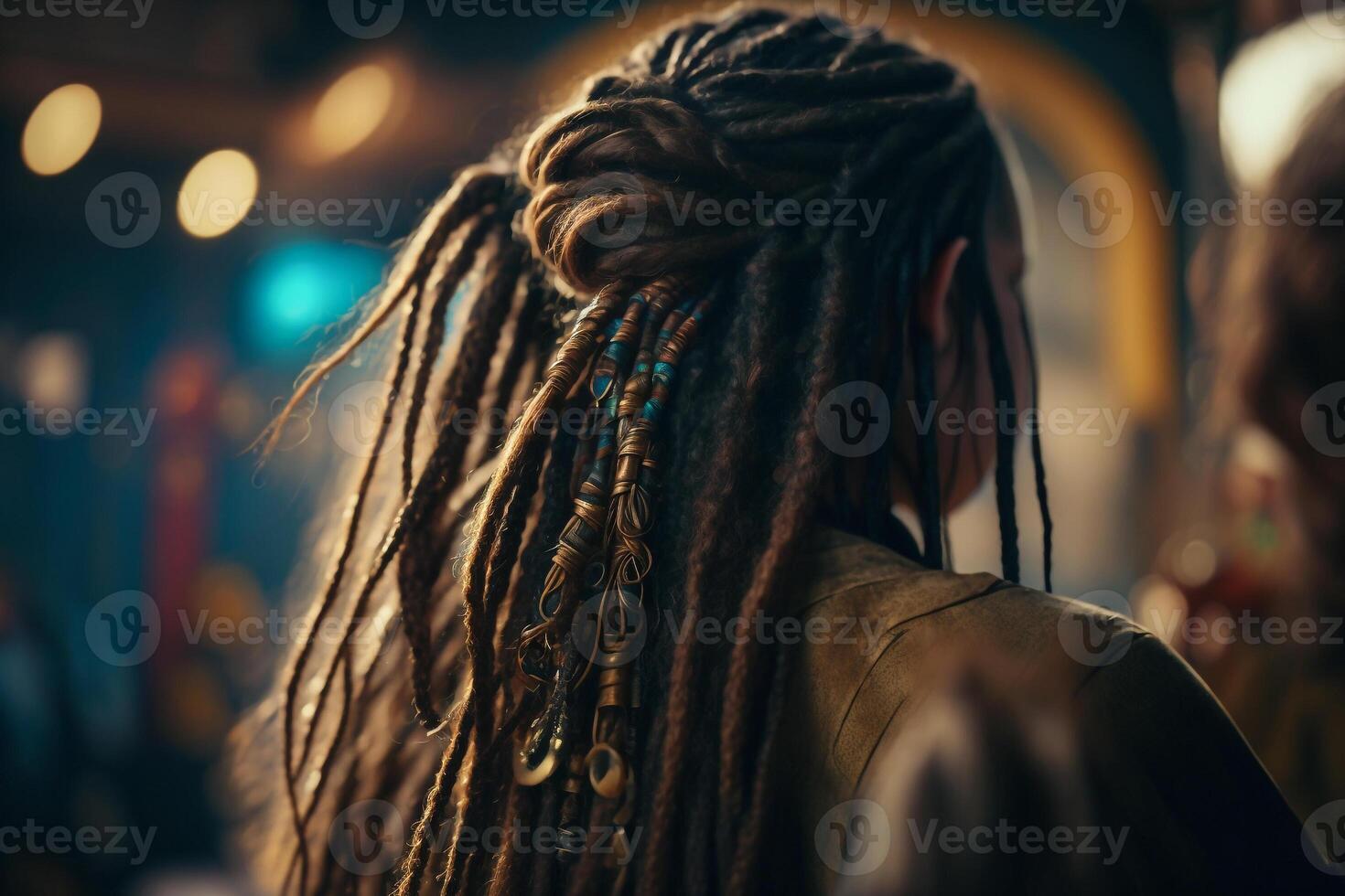 femme avec des dreadlocks, coiffure emmêlé cheveux dans nattes illustration génératif ai photo