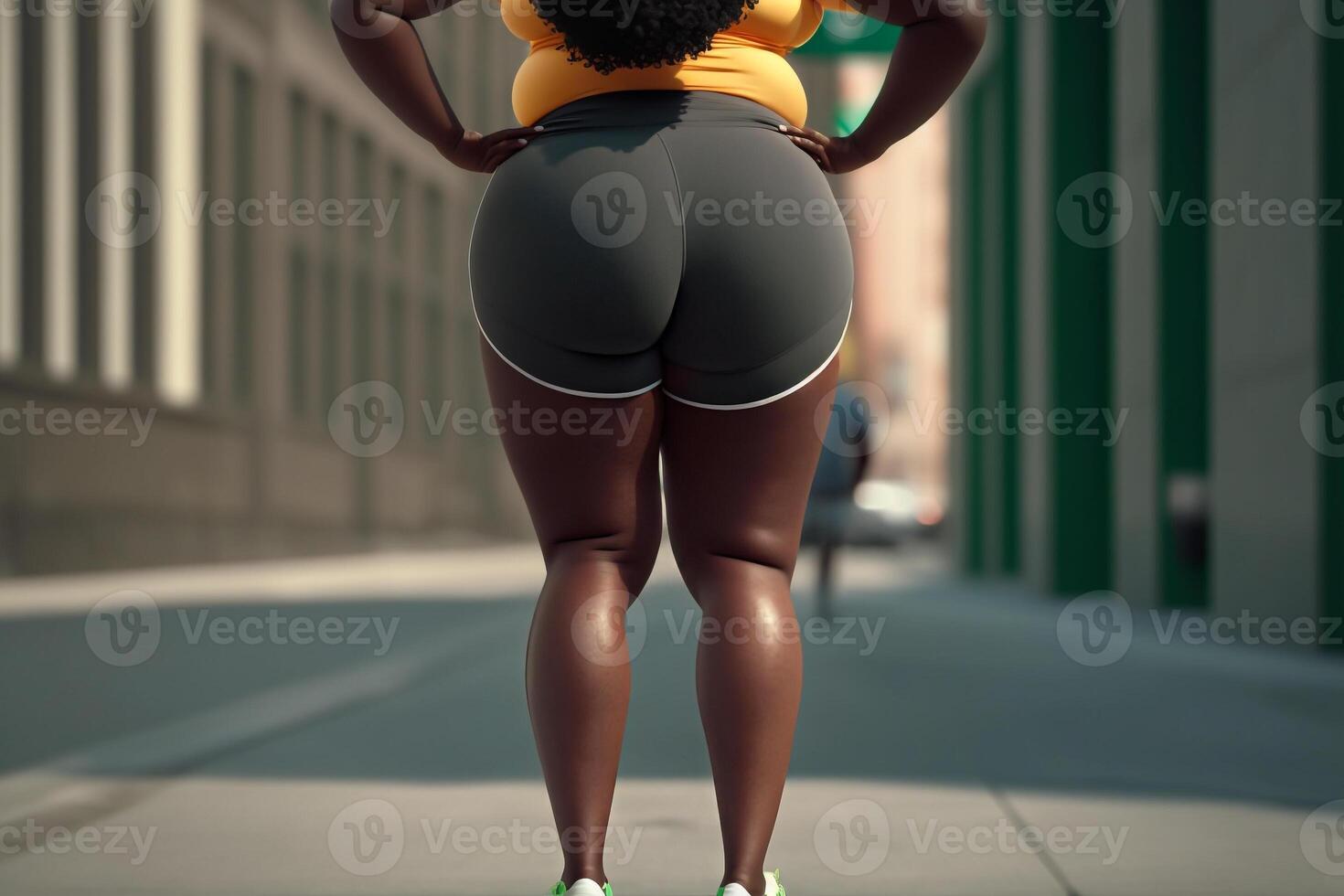 graisse africain femme sur rue, excès poids concept illustration génératif ai photo