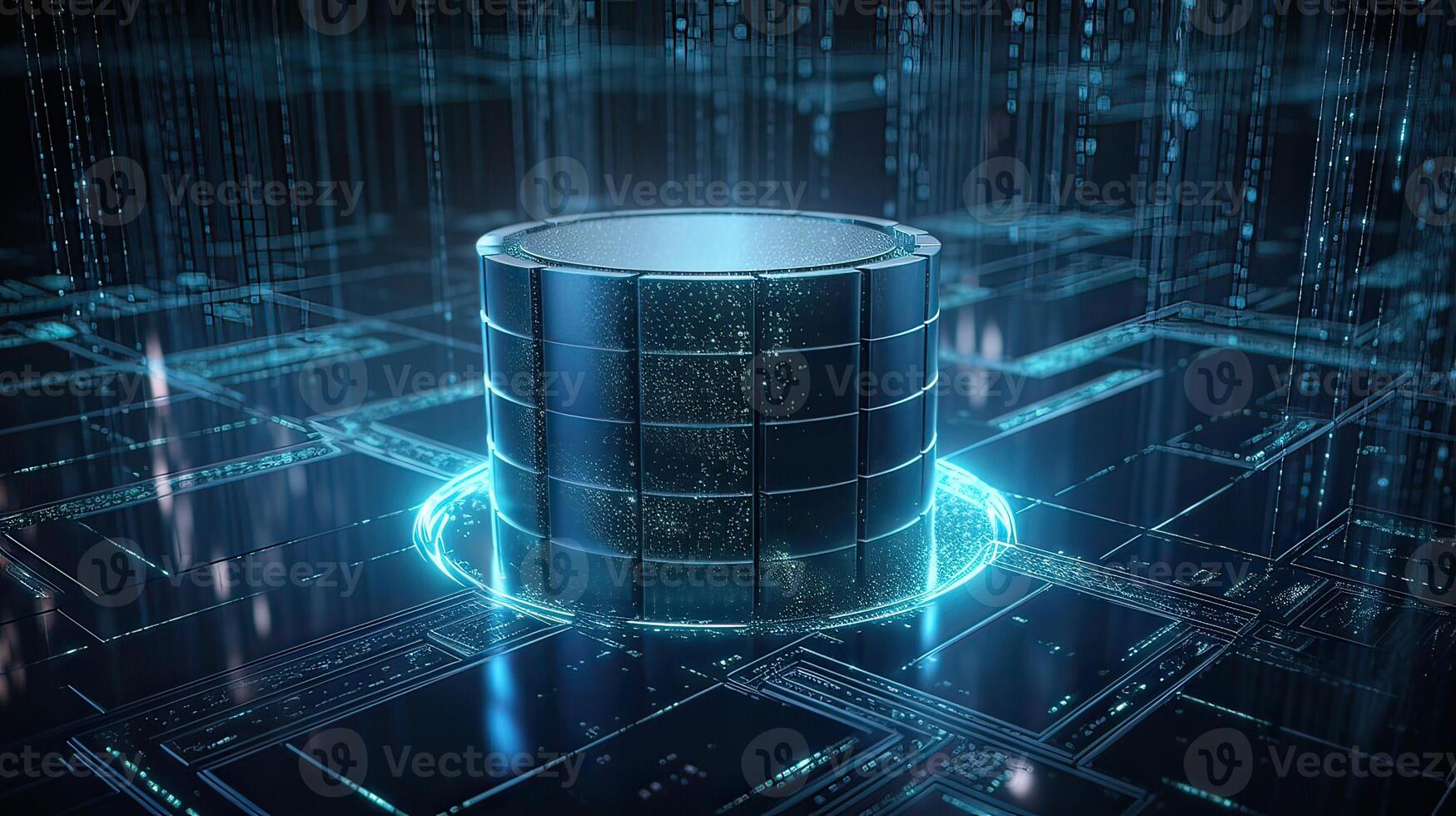 futuriste La technologie pour En traitement information une analyse et tri gros données, deux gros bases de données, partage et structurant information dans numérique espace, génératif ai. photo