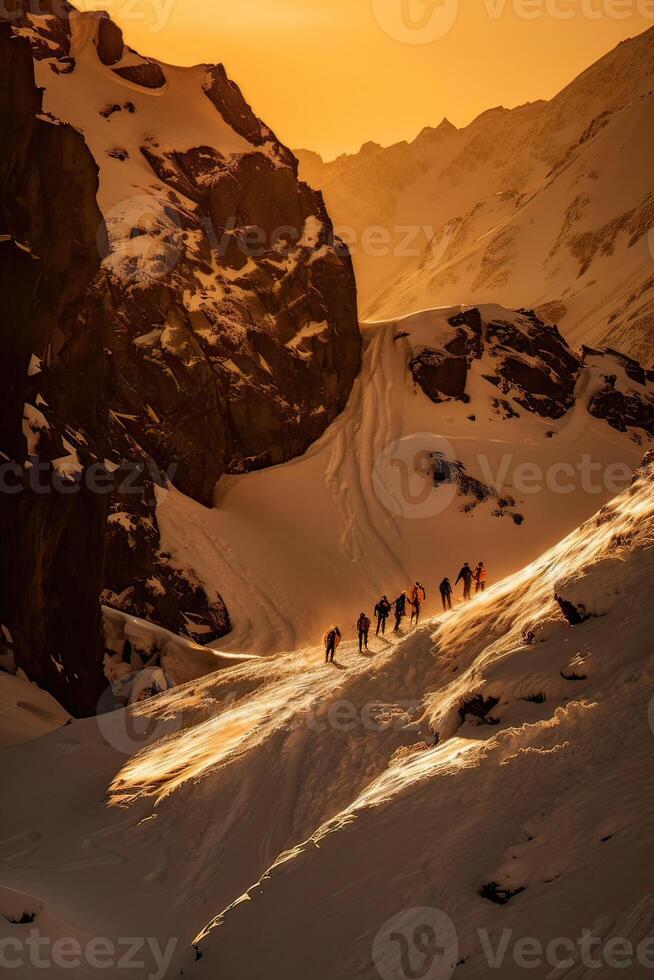 scénique image de montagnes pendant le coucher du soleil. incroyable la nature paysage de dolomites Alpes. voyage, aventure, concept image. étourdissant Naturel Contexte. génératif ai. photo