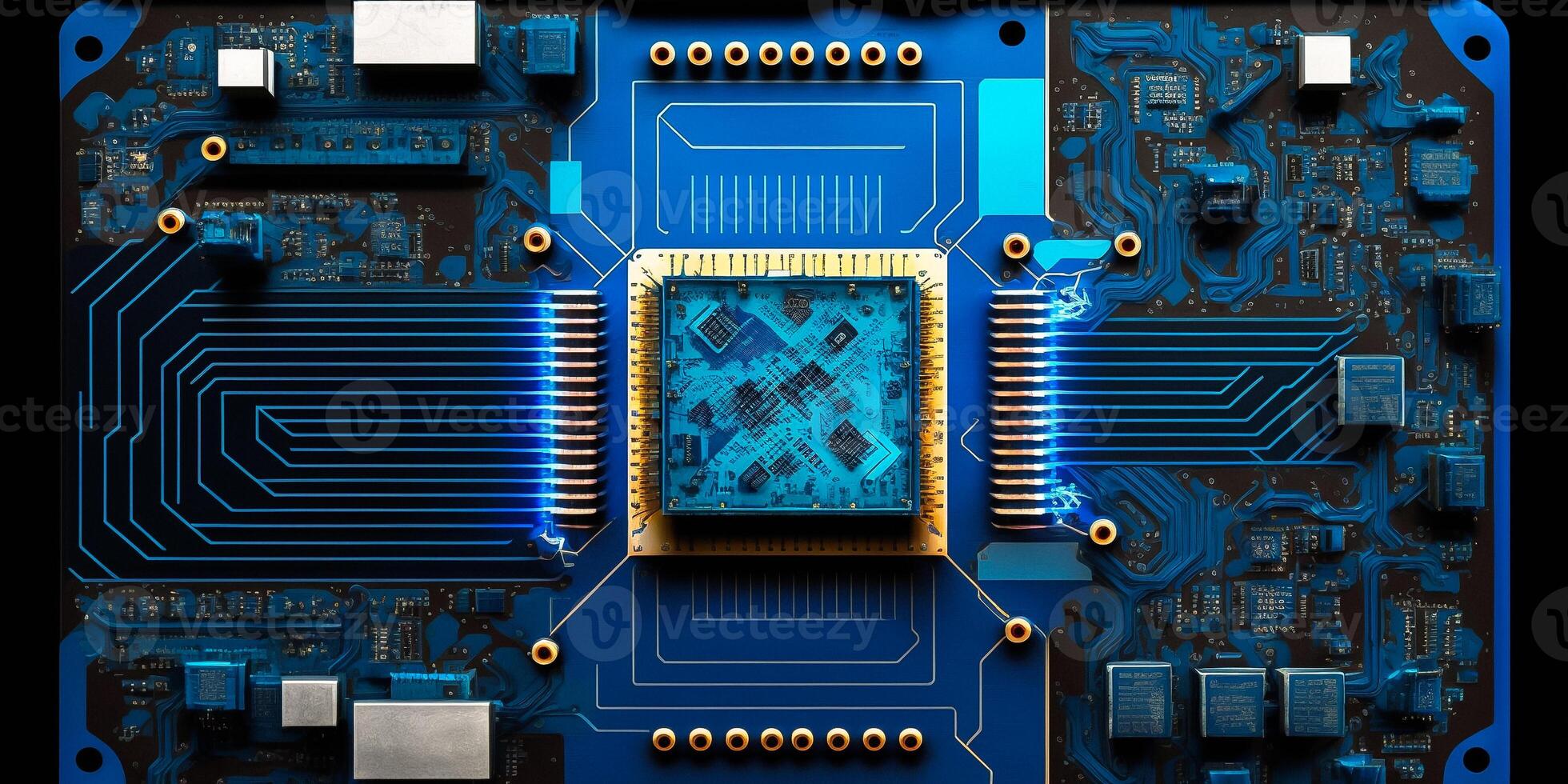 futuriste électronique puce électronique circuit planche proche en haut concept illustration. génératif ai illustration. photo
